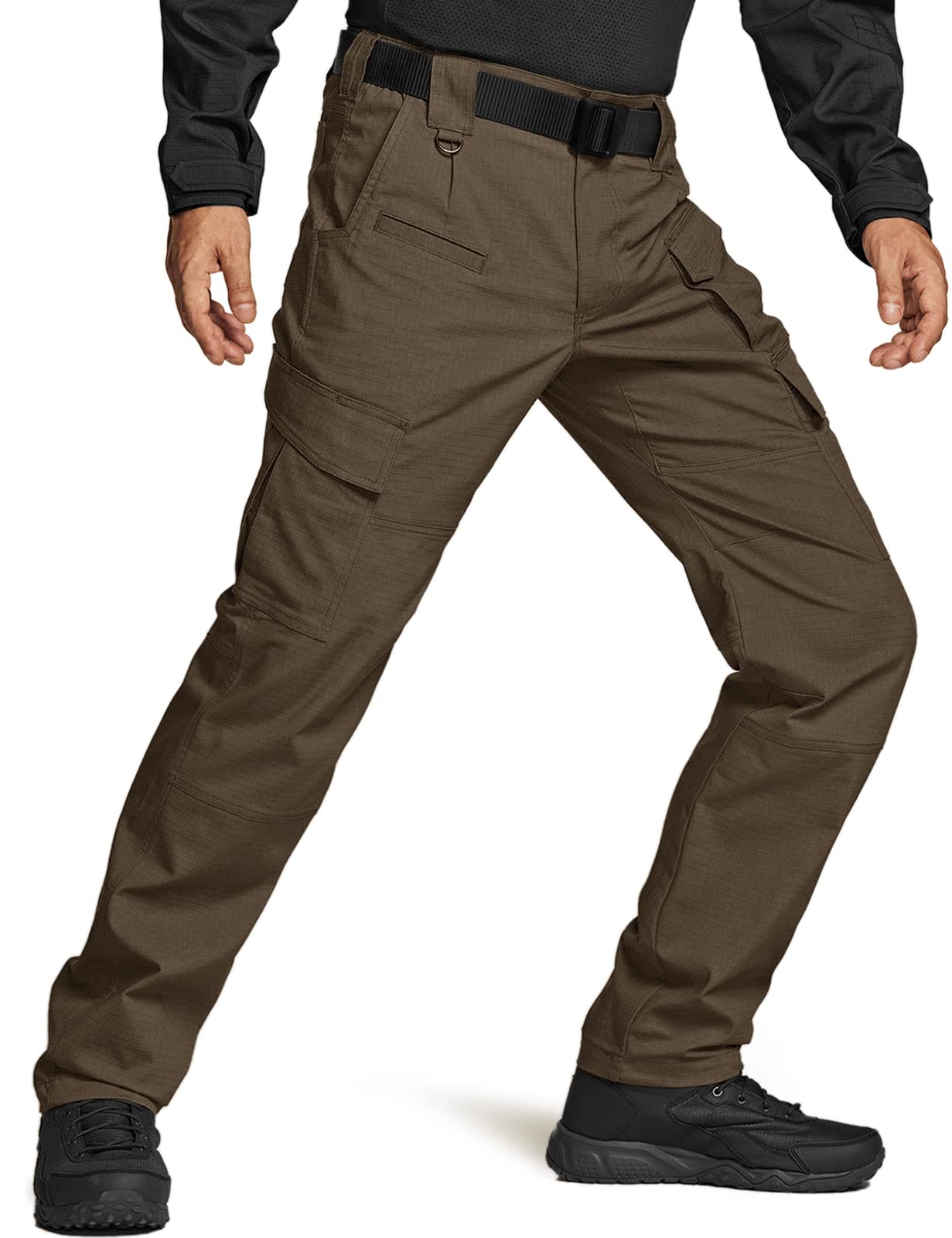 CQR Men's Flex Ripstop Tactical Pants - Water Resistant Stretch Cargo Pants for Hiking, Work & Outdoor Activities | Lightweight Durable EDC Pants for Camping, Travel & Tactical Use