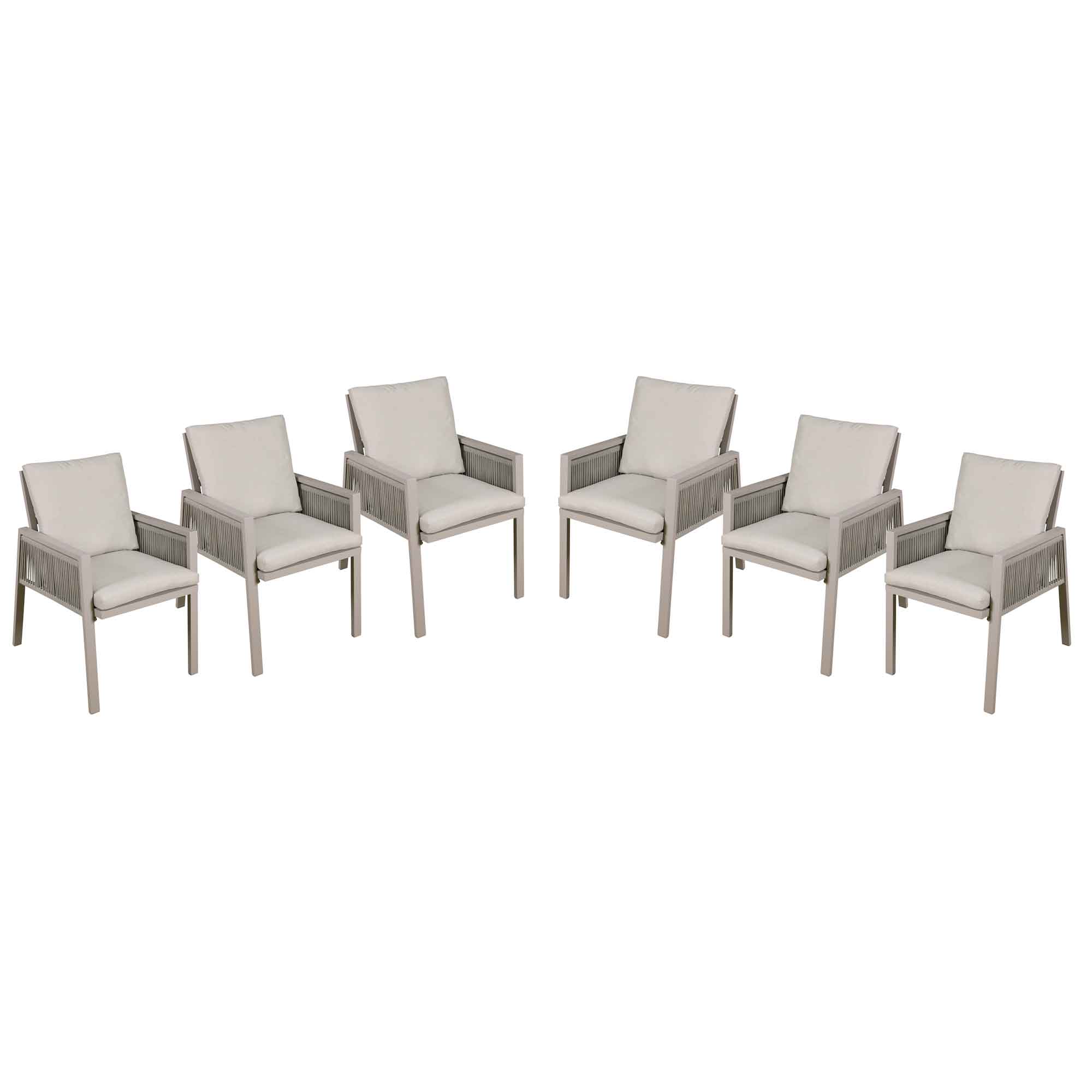 Fusion 6-Piece Light Grey Patio Dining Chairs with Armrests - Outdoor Garden Furniture Set for Backyard, Deck, and Poolside Relaxation