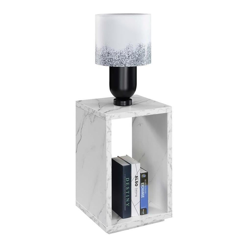 White Marble & Wood End Table with Shelf - Set of 2 Modern Side Tables for Living Room, Bedroom, or Office Decor