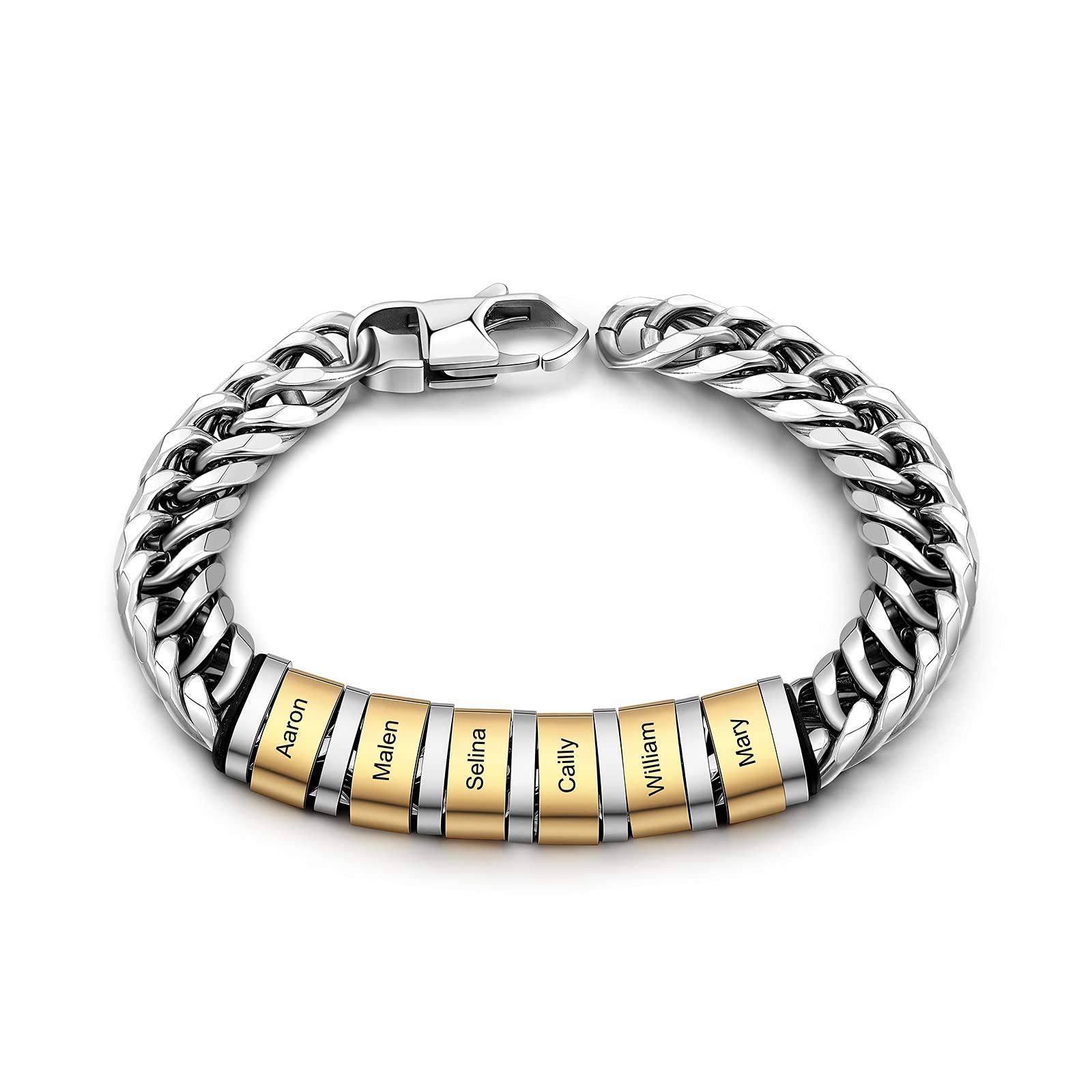 **Personalized Stainless Steel Cuban Link Bracelet for Men - Custom Name Beads, Cool Mens Bracelet, Unique Gift for Dad & Father's Day - Perfect for Casual Wear, Gifts & Special Occasions**