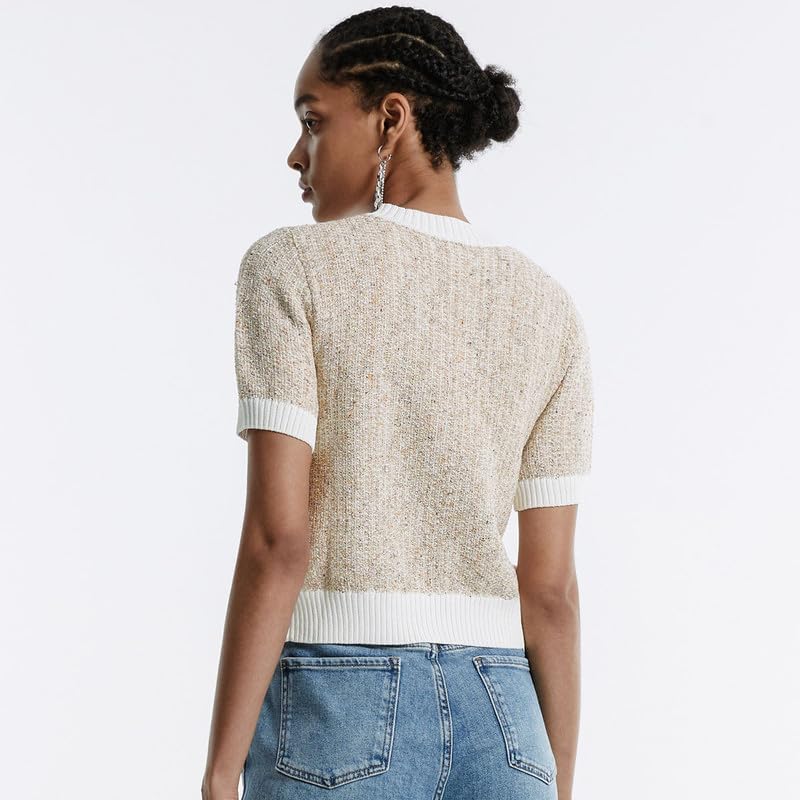 Women's Summer Button Down Cardigan Shirts - Casual Short Sleeve Crew Neck Cropped Lightweight Sweater Tops for Work, Beach & Everyday Wear