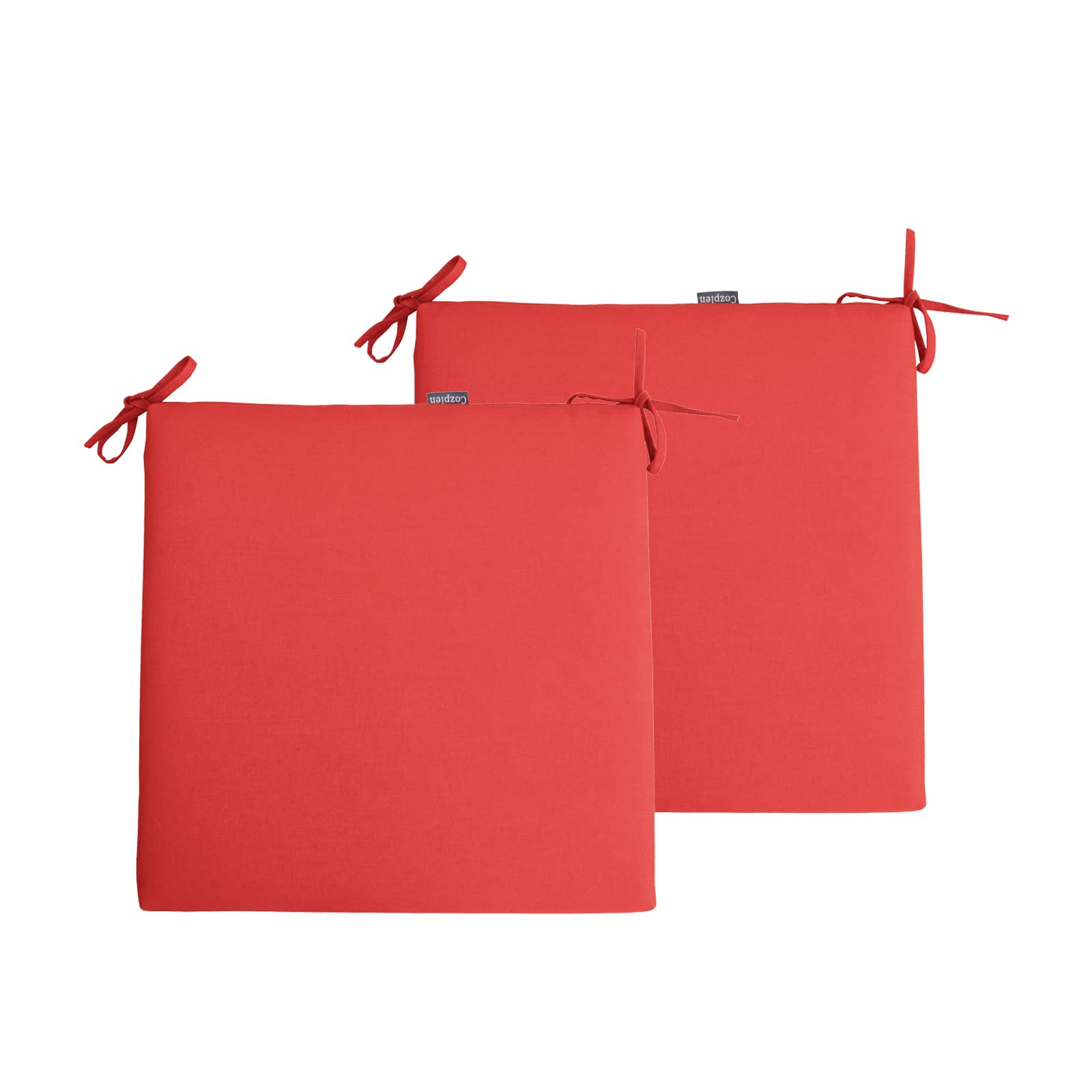 19x19 Inch Patio Dining Chair Cushions Set of 2 - Waterproof Outdoor Seat Pads with Ties, Bright Red - Perfect for Garden, Deck, Poolside & Indoor Dining Chairs