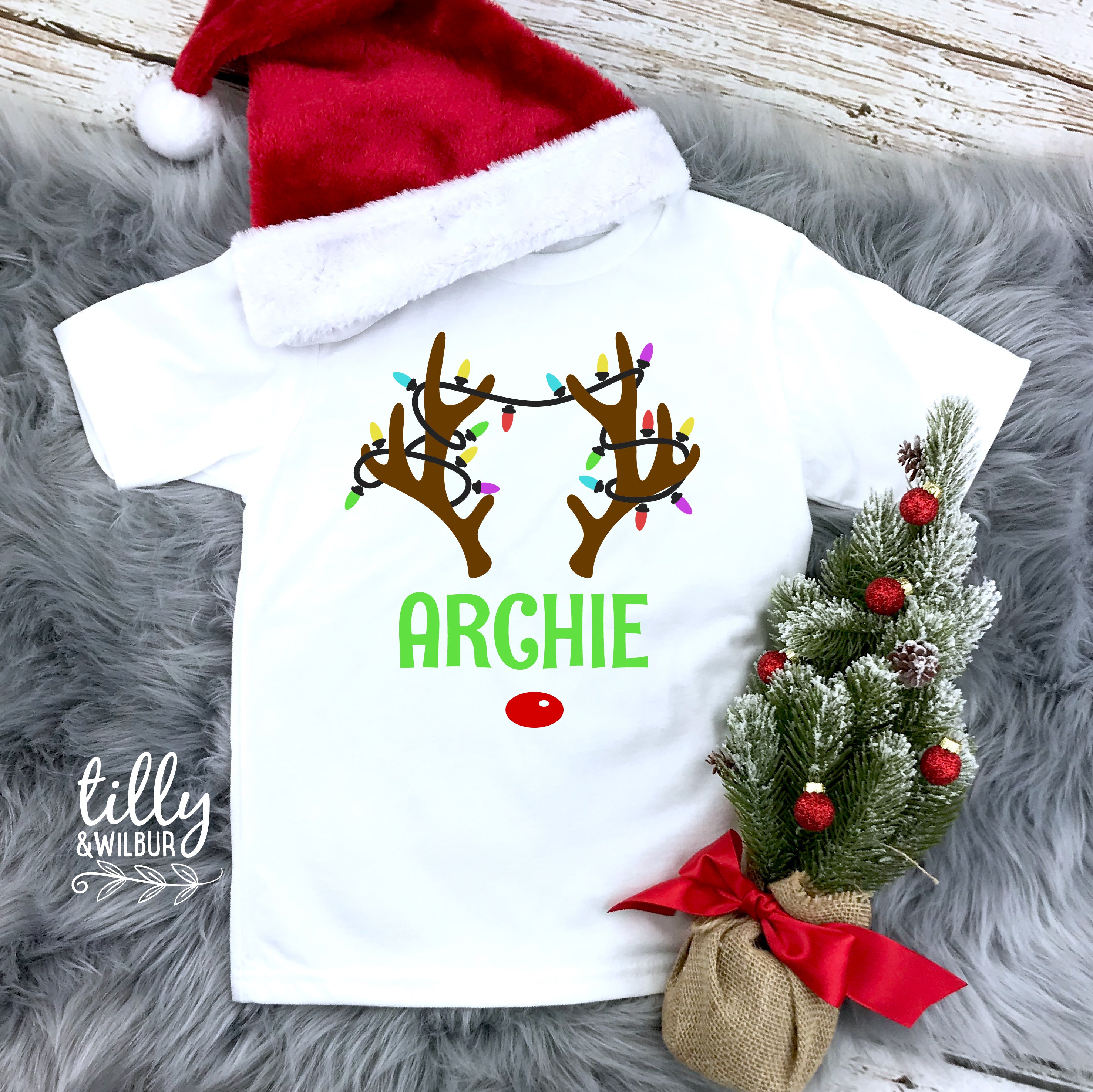 Personalized Rudolph The Red Nosed Reindeer Christmas T-Shirt for Boys - Custom Kids Holiday Shirt for Xmas Parties & Family Gatherings