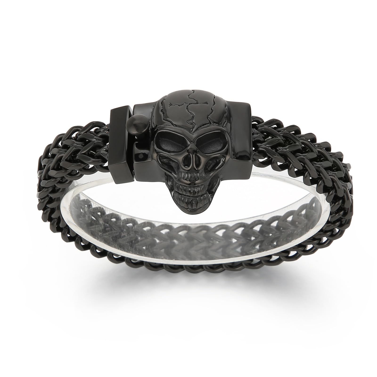 Gothic Skull Curb Chain Bracelet for Men - Stainless Steel Punk Jewelry in Gold, Black & Silver - Perfect for Rock Concerts, Halloween & Alternative Fashion