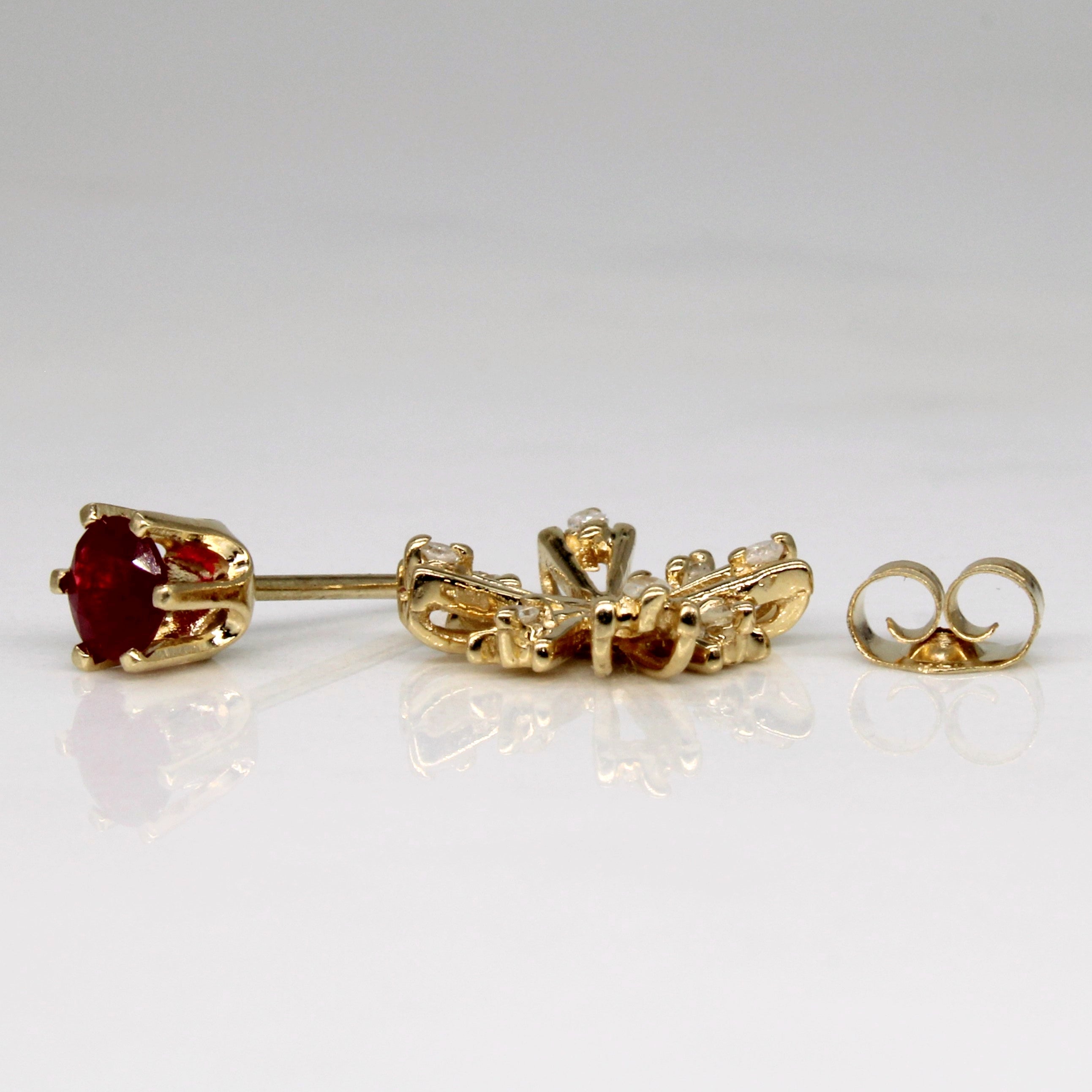 Exquisite 0.54ctw Synthetic Ruby & 0.10ctw Diamond Stud Earrings with Jacket Setting - Perfect for Weddings, Anniversaries & Special Occasions