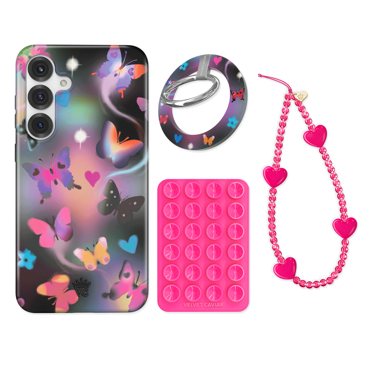 Aurora Butterfly Samsung Phone Grip Stand Bundle Set - Perfect for Hands-Free Viewing, Selfies, and Secure Phone Handling