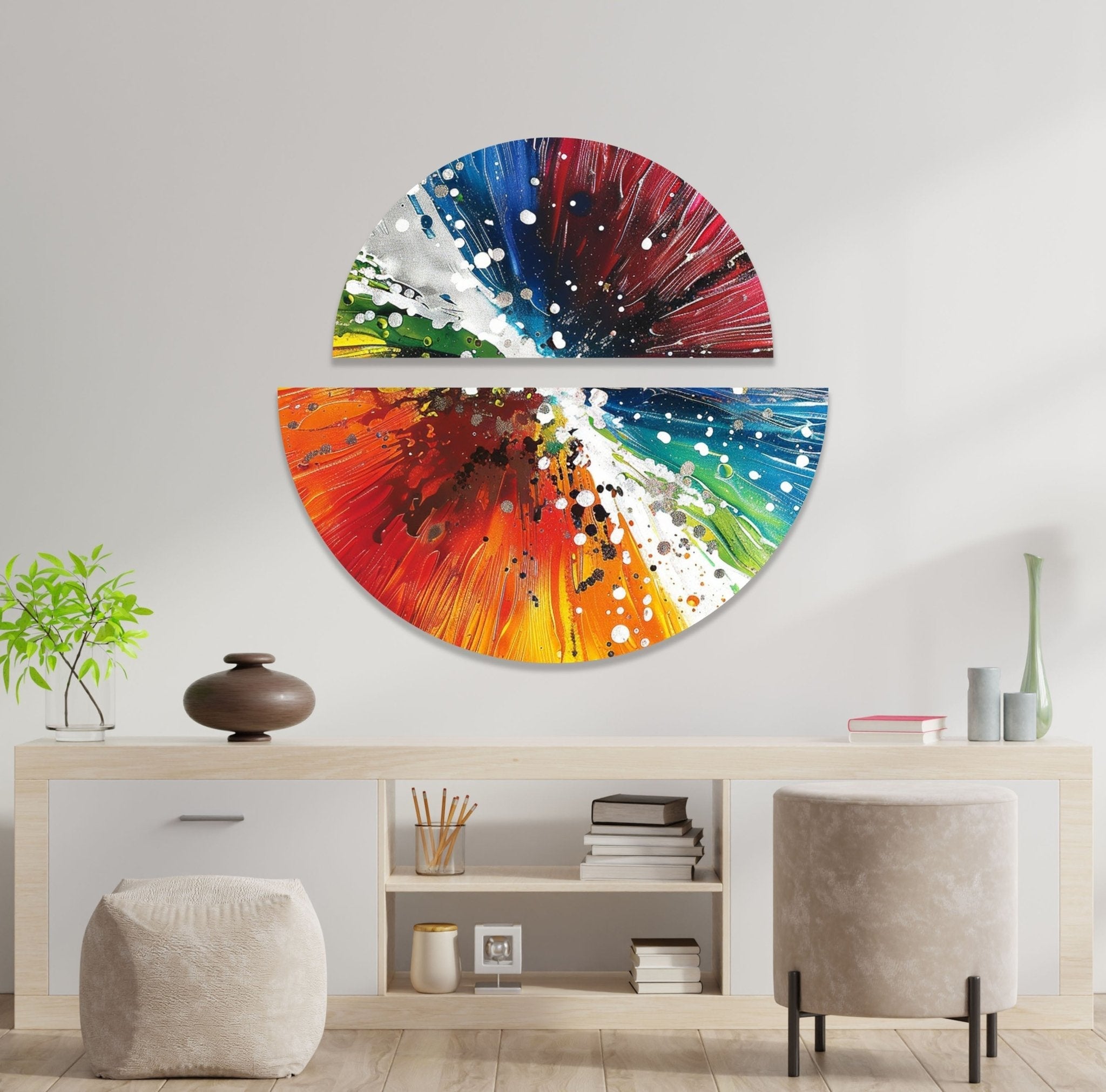 2 Piece Abstract Paint Bomb Glass Wall Art Set - Modern Home Decor for Living Room, Bedroom & Office - Unique Handmade Glass Artwork