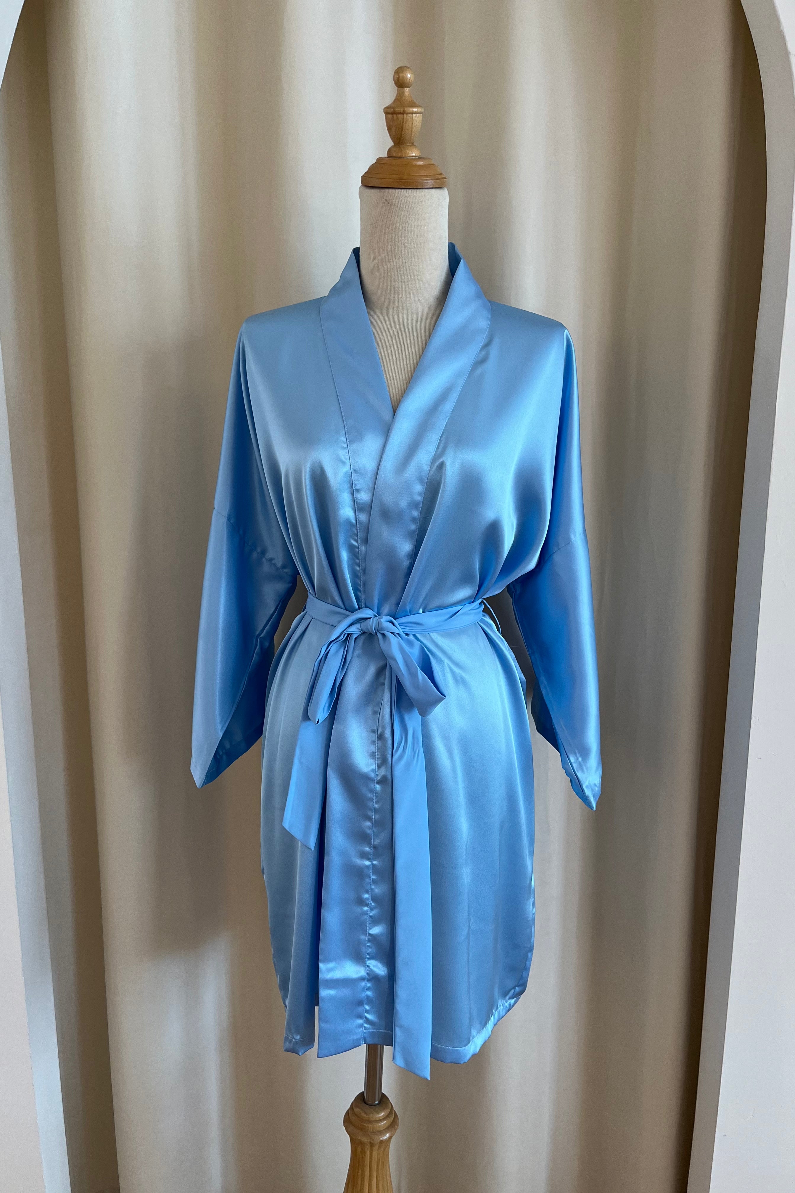 Luxury Classic Silk Robe for Women - Sky Blue Elegant Kimono Style Bathrobe | Perfect for Spa, Bridal Shower, Wedding Night & Relaxing at Home