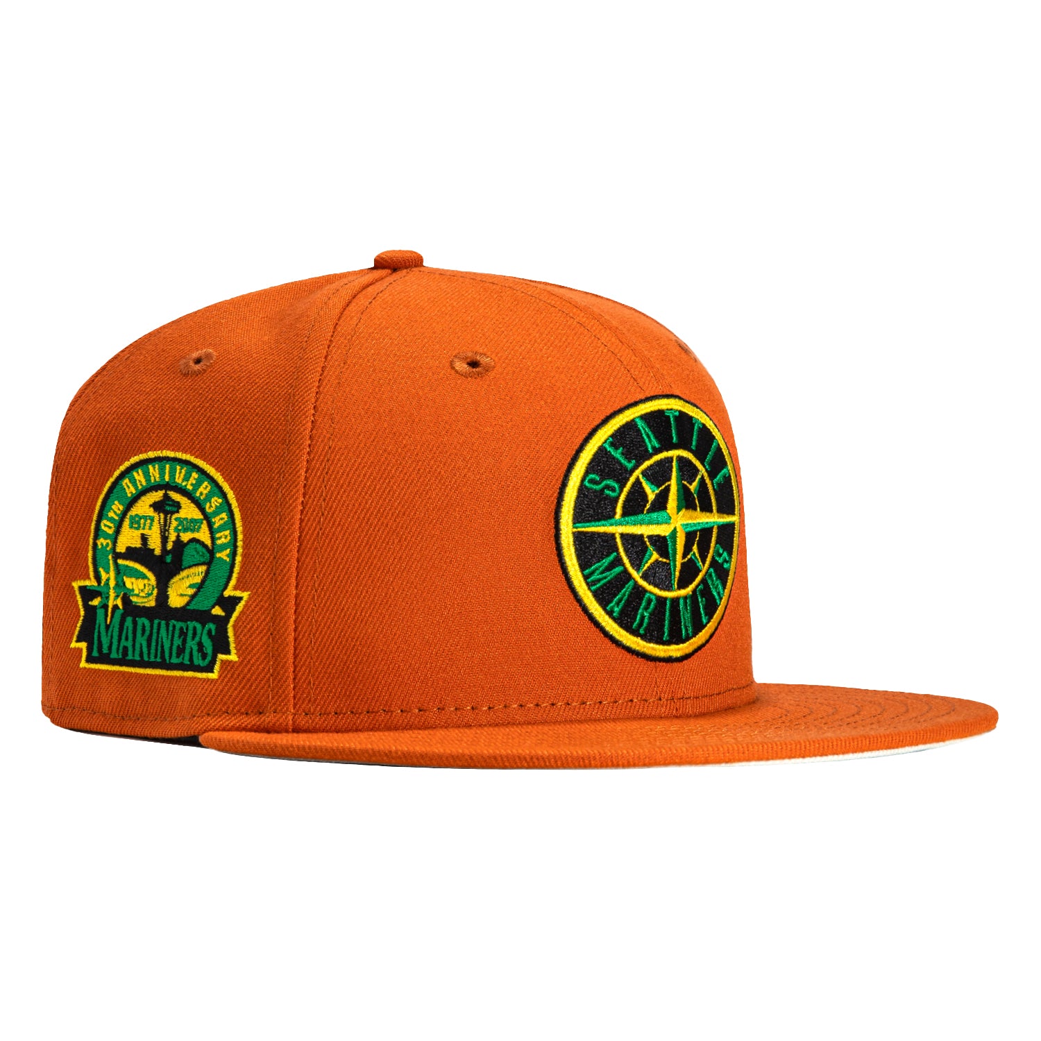 New Era 59Fifty Stoney Seattle Mariners 30th Anniversary Patch Logo Hat - Burnt Orange Snapback Cap for Baseball Fans & Sports Enthusiasts - Perfect for Games, Collecting, and Casual Wear