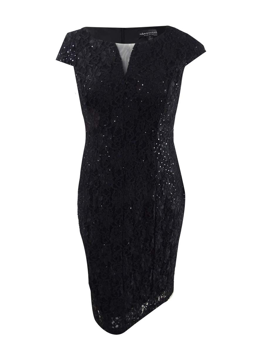 Black Sequin Lace Sheath Dress Size 14 - Elegant Party & Evening Gown for Women, Perfect for Cocktail Parties, Weddings & Special Occasions