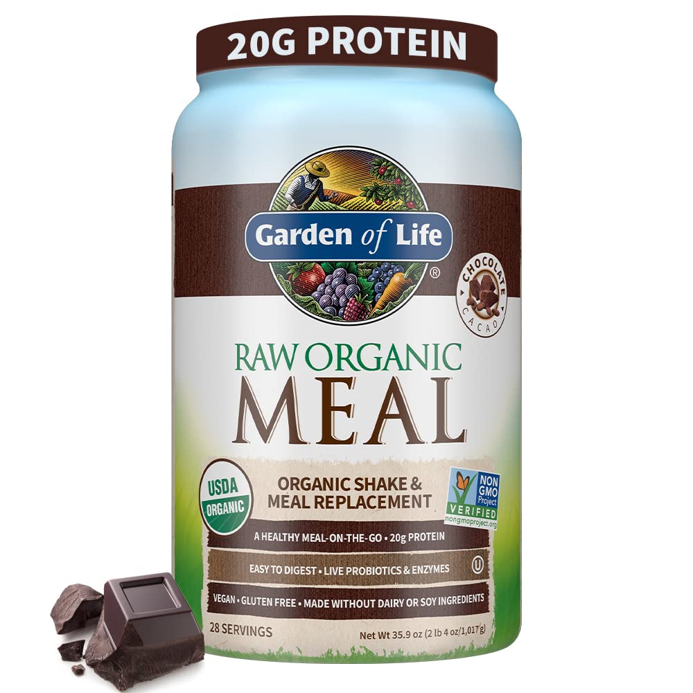 Garden of Life Raw Organic Meal Replacement Shakes - Chocolate Vegan Protein Powder with Pea Protein, Sprouts, Greens & Probiotics | Dairy-Free, Plant-Based Shake for Men & Women | 28 Servings | Perfect for Post-Workout Recovery, Weight Management & Busy Lifestyles
