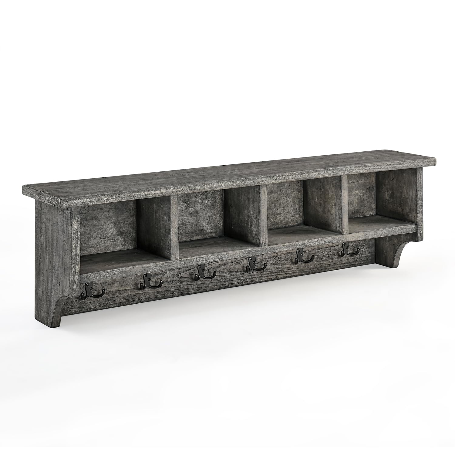 Pomona 48-inch Rustic Solid Wood Coat Rack with 6 Heavy-Duty Hooks, 4 Storage Cubbies & French Cleat Hanging System - Slate Gray Entryway Organizer for Coats, Hats & Bags | Perfect for Hallway, Mudroom & Home Storage