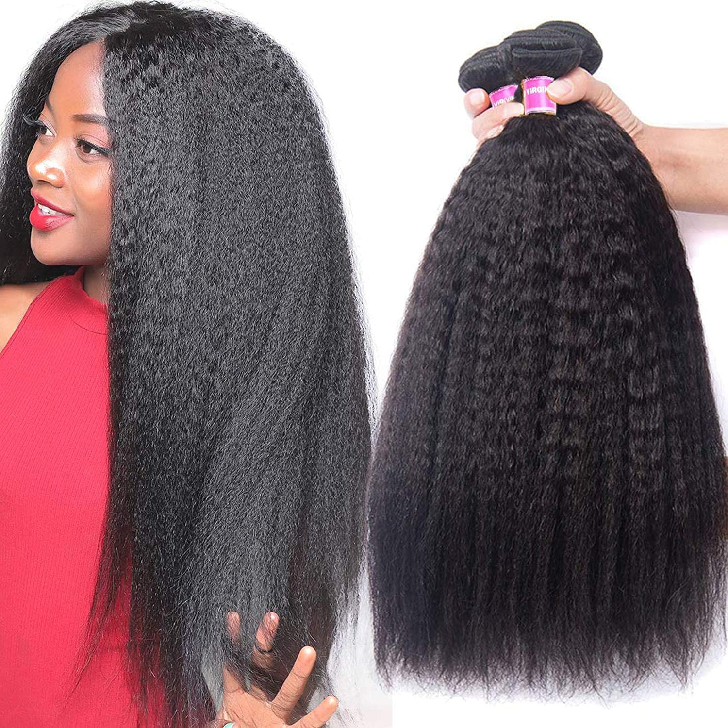 UNice 10A Yaki Kinky Straight 100% Virgin Mongolian Human Hair Weave Extensions - 1 Bundle 26 Inch Unprocessed Natural Black Hair for Women | Perfect for Braiding, Sew-in Weaves & Protective Styles