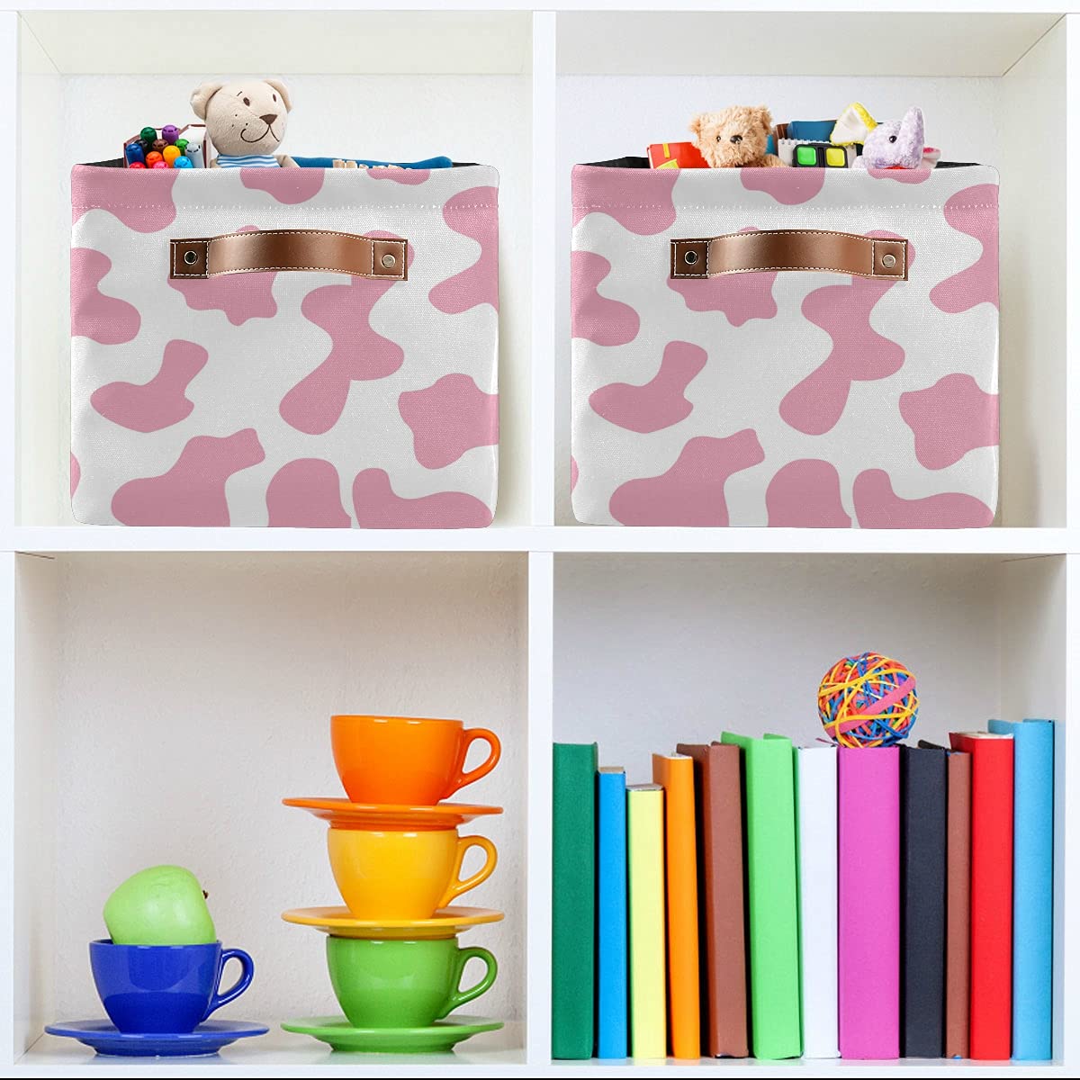 OREZI Collapsible Rectangular Storage Bins with Handles - Pink Cow Print Camouflage Laundry Hamper for Toys, Clothes & Gift Baskets | Foldable Storage Box for Bedroom, Kids Room & Dorm Organization