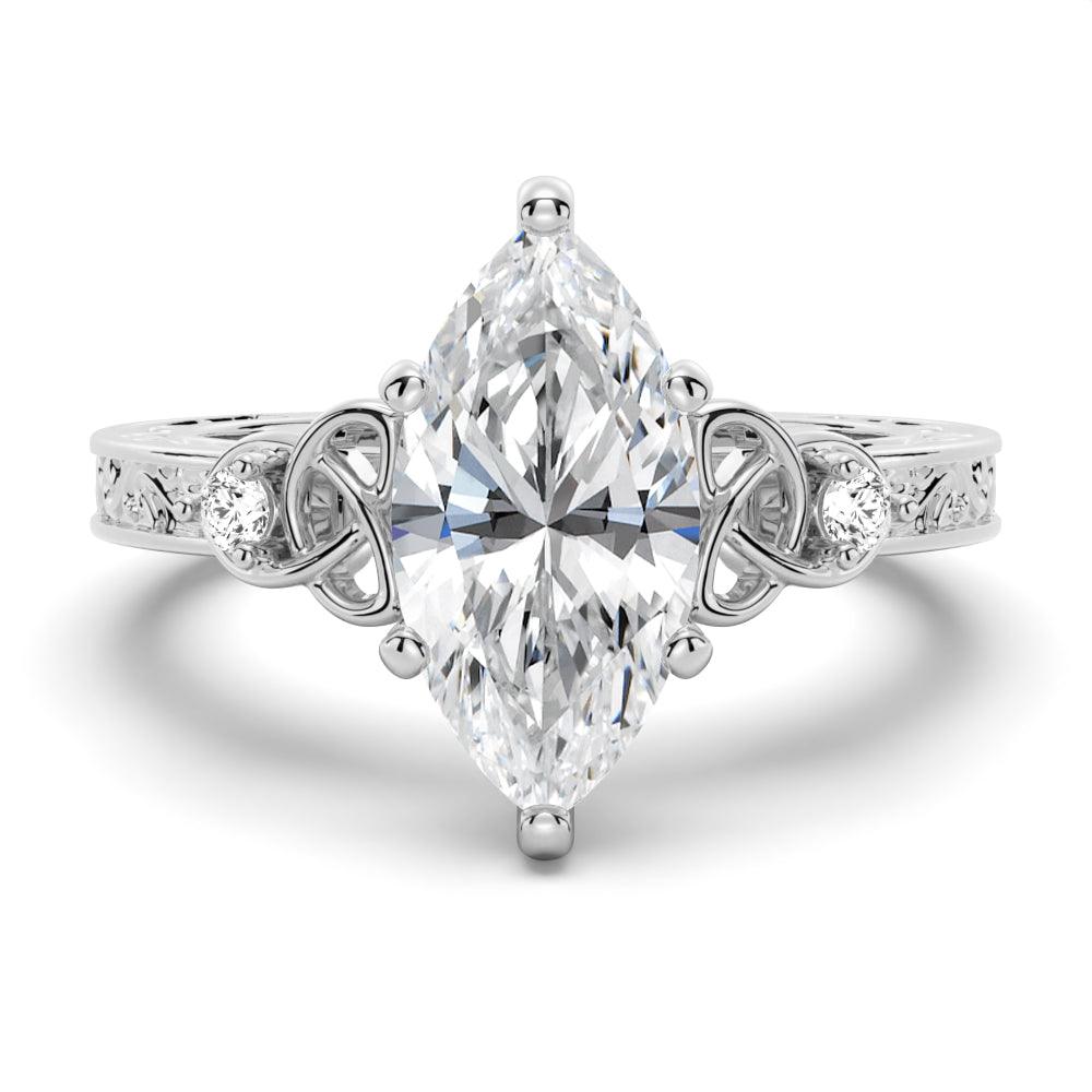 Vintage Celtic Knots Design Marquise Moissanite Engagement Ring - 14K White Gold Wedding Band for Women, Unique Irish Inspired Jewelry Gift for Her | Perfect for Proposals, Anniversaries & Special Occasions