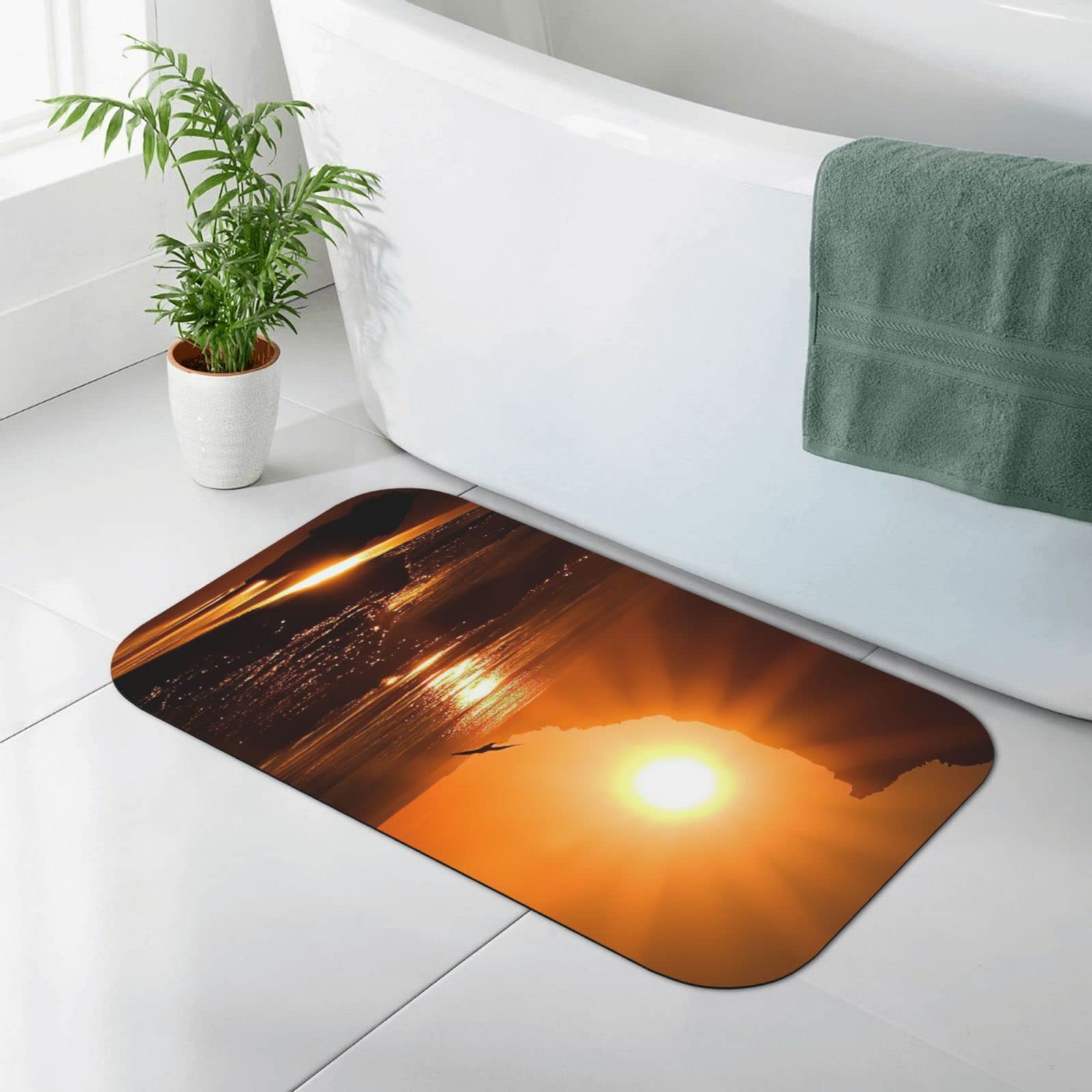Non-Slip Mountain Sunset Diatomaceous Earth Bath Mat - Super Absorbent, Quick Drying Bathroom Rug for Shower, Bathtub & Kitchen Floor - Soft & Safe for Kids & Elderly