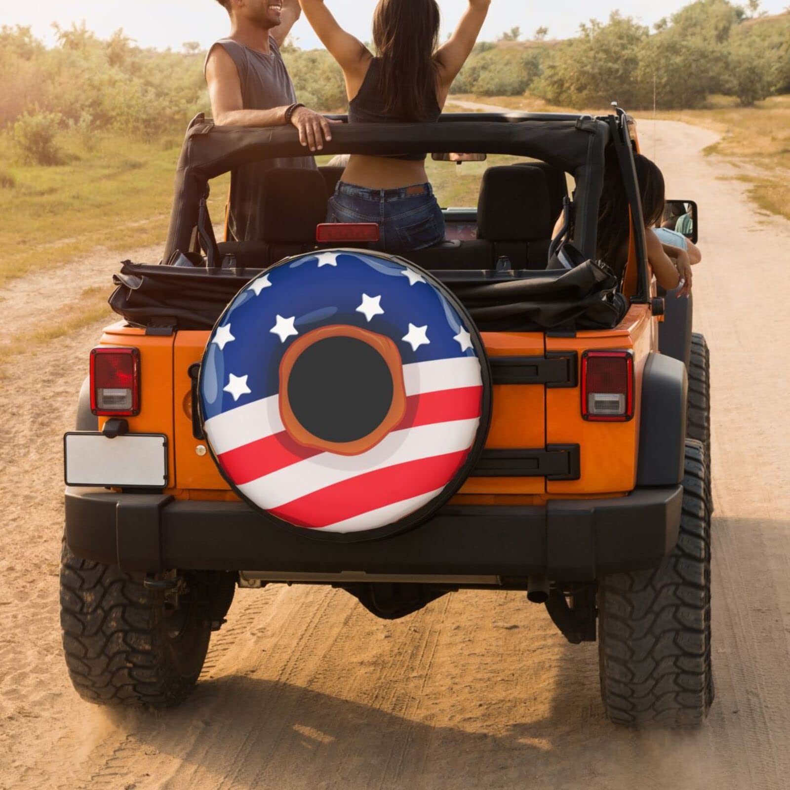American Flag Donut Spare Tire Cover - 15 Inch Dust-Proof Wheel Protector for Trailers, RVs & SUVs | Waterproof UV-Resistant Tire Accessory for Camping, Road Trips & Outdoor Adventures