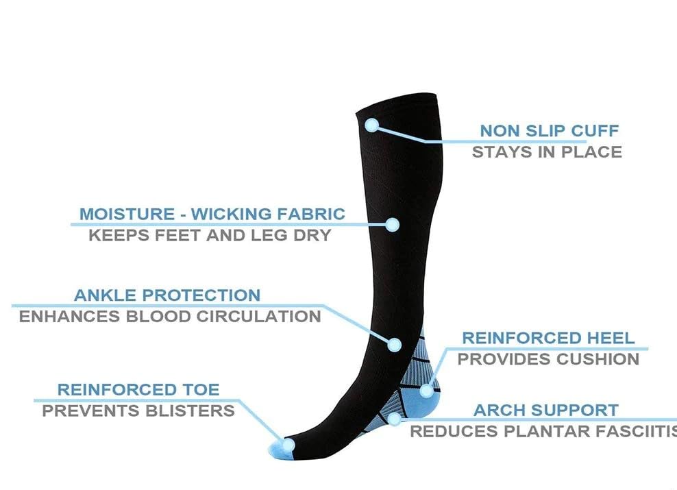 BUDD Unisex Compression Socks for Women & Men - 360 Relief, Functional & Comfortable - Ideal for Travel, Running, Flying & Medical Use - Size L - Perfect for Long Flights, Workouts & Varicose Vein Support