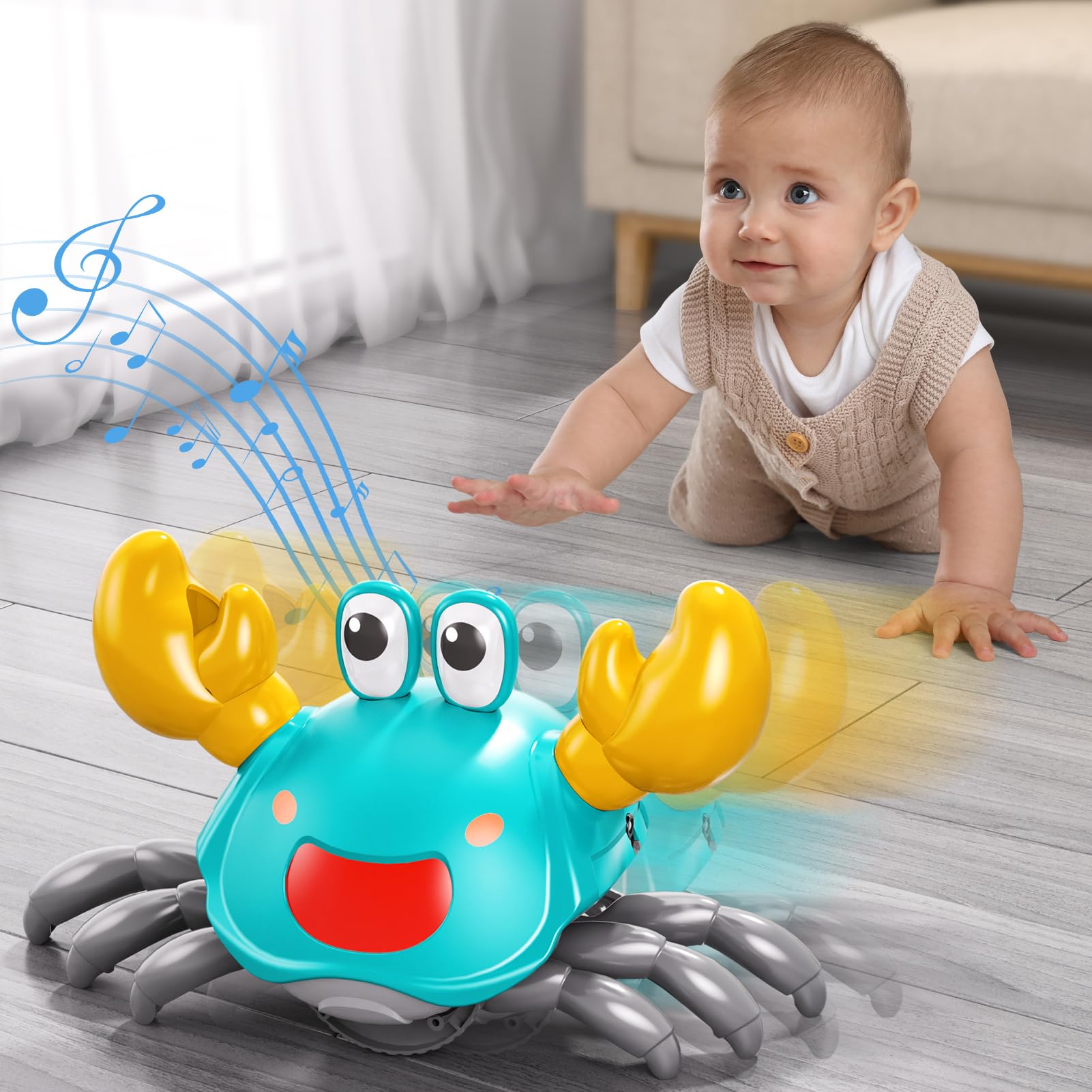 Interactive Crawling Crab Toy for Toddlers 3-4 Years - Sensory Walking Musical Toy with Obstacle Avoidance, Dancing Moving Crab for Baby Development | Perfect Birthday Gift for 1-3 Year Olds | Fun Learning Toy for Playtime, Daycare & Early Childhood Education