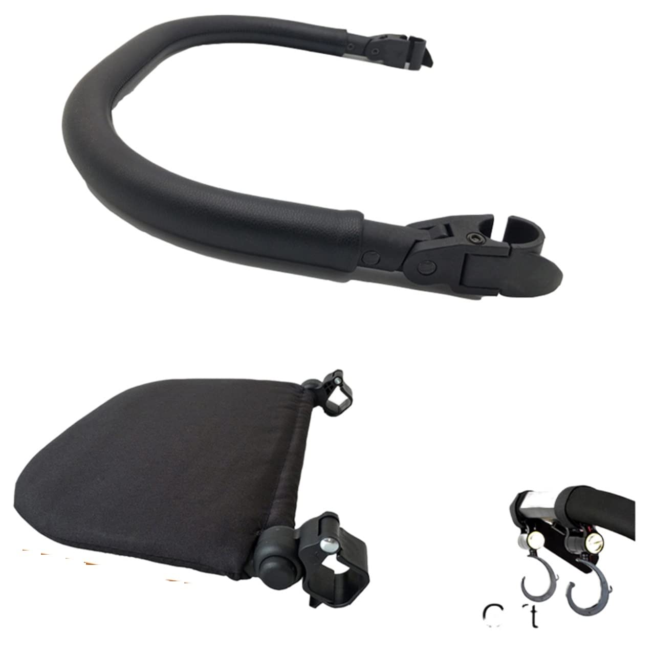 YUYOUMY Universal Stroller Accessories - Extendable Footrest & Armrest Hook for Most Baby Strollers (Black) - Perfect for Travel, Shopping & Outdoor Adventures