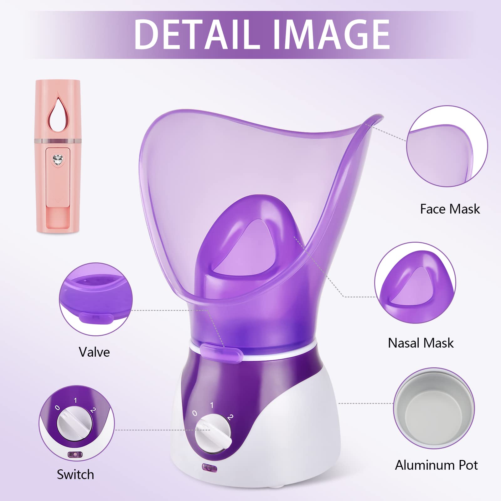 Nano Ionic Facial Steamer for Deep Cleansing & Moisturizing - Hot Mist Face Humidifier with Blackhead Remover Kit for Women & Men (Purple) | Perfect for Spa Days, Skincare Routine & At-Home Facial Treatments