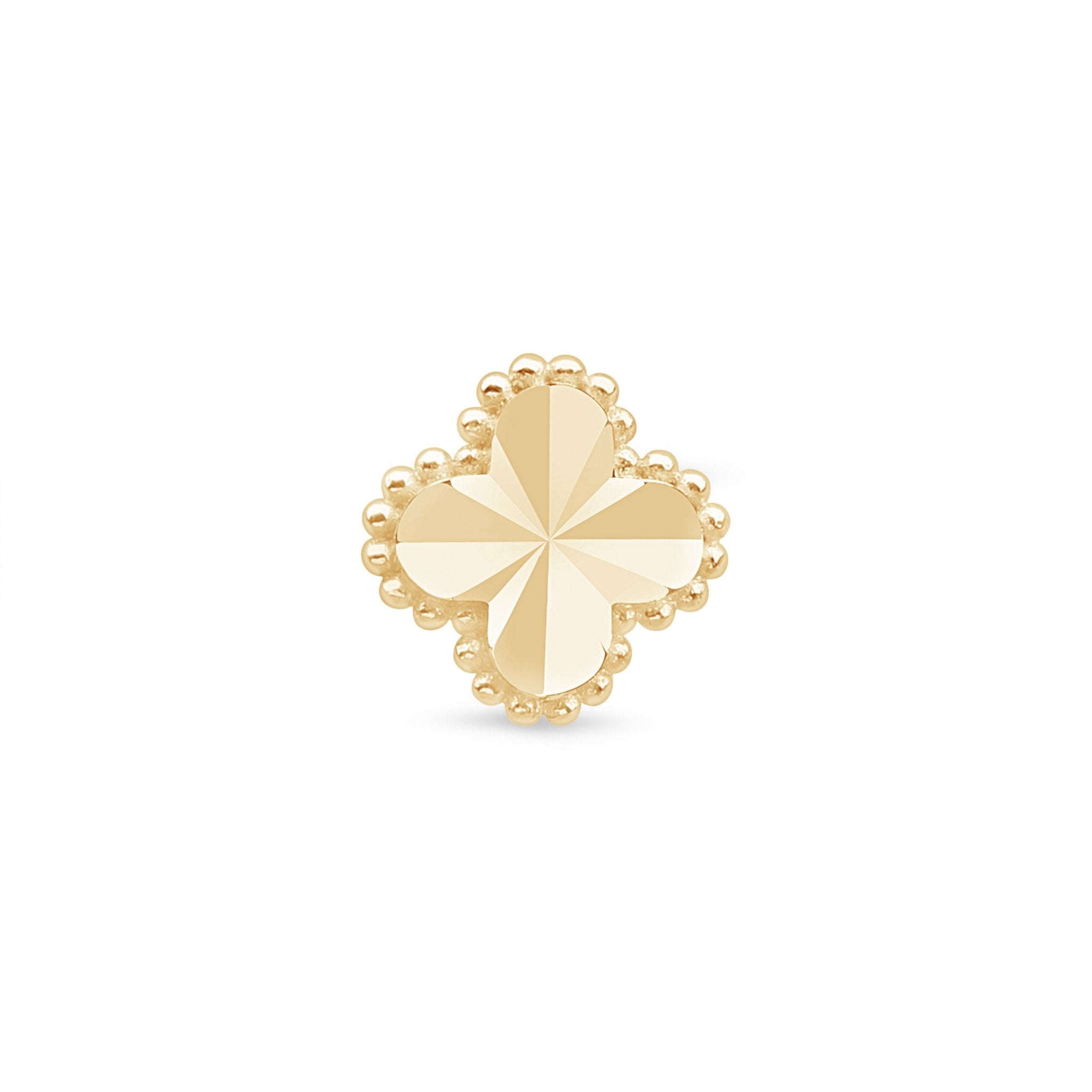 14K Yellow Gold Diamond Cut Clover Stud Earrings - Solid Gold Flat Back Post for Women, Perfect for Everyday Wear & Special Occasions