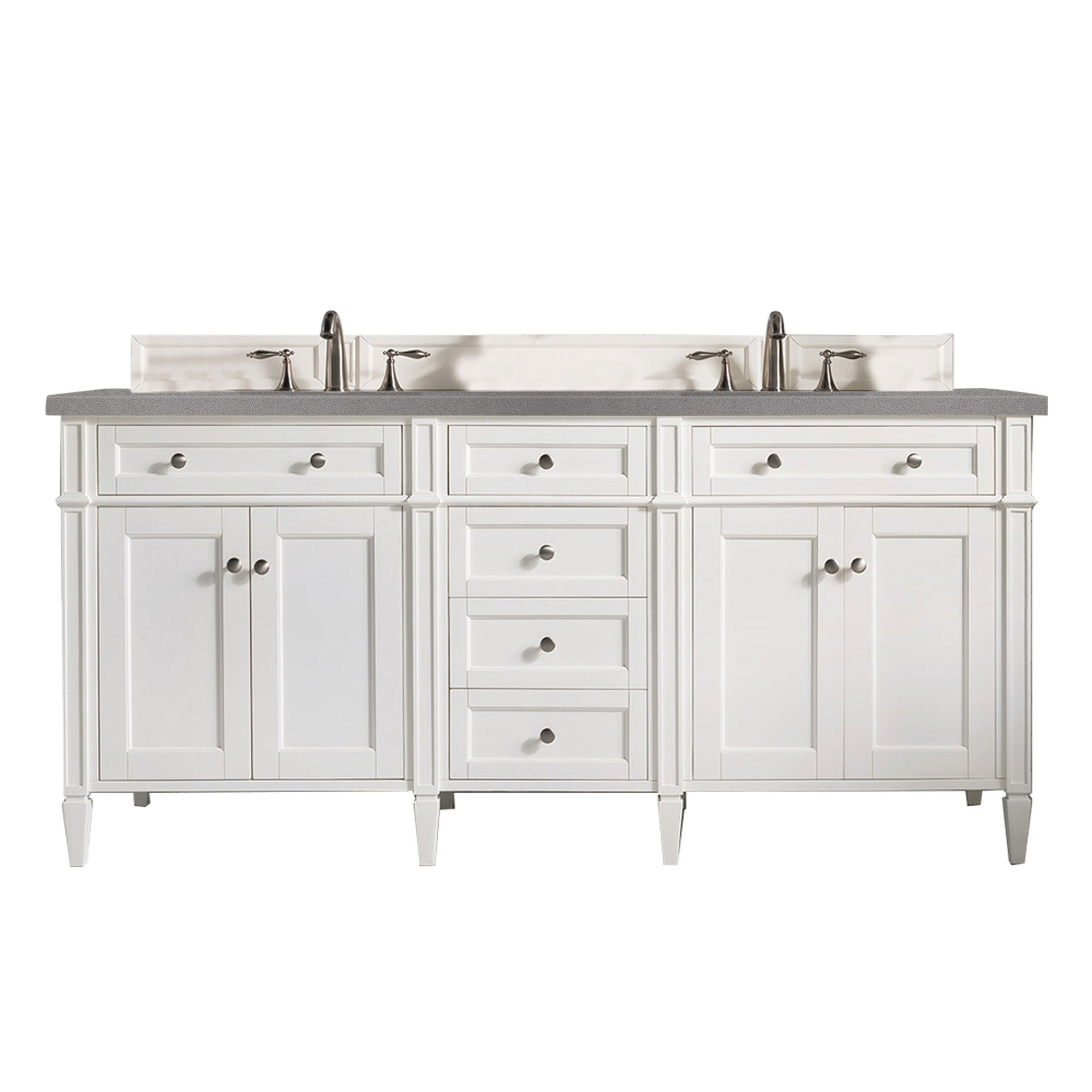 Brittany 72-Inch Bright White Double Vanity with 3CM Gray Expo Quartz Top - Perfect for Modern Bathroom Renovation & Master Suite Upgrade