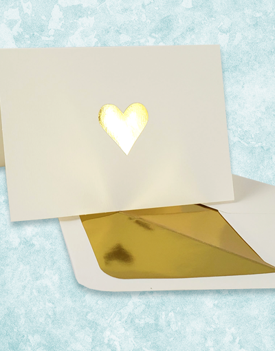 Golden Heart Embossed Note Cards - Elegant Greeting Cards with Foil Stamping for Thank You Notes, Wedding Invitations & Special Occasions - Perfect for Anniversaries, Birthdays and Romantic Gifts