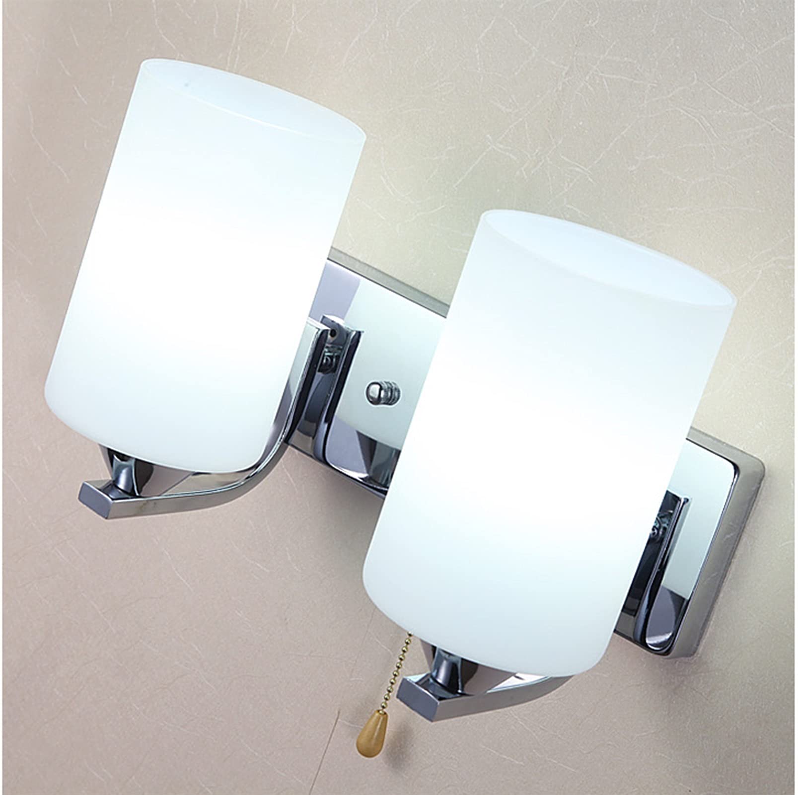 E27 Wall Lamp with Switch/Pull Chain - Matte Glass Shade & Metal Base for Bedroom, Living Room, Corridor - Perfect for Bedside Reading & Candle Holder Lighting