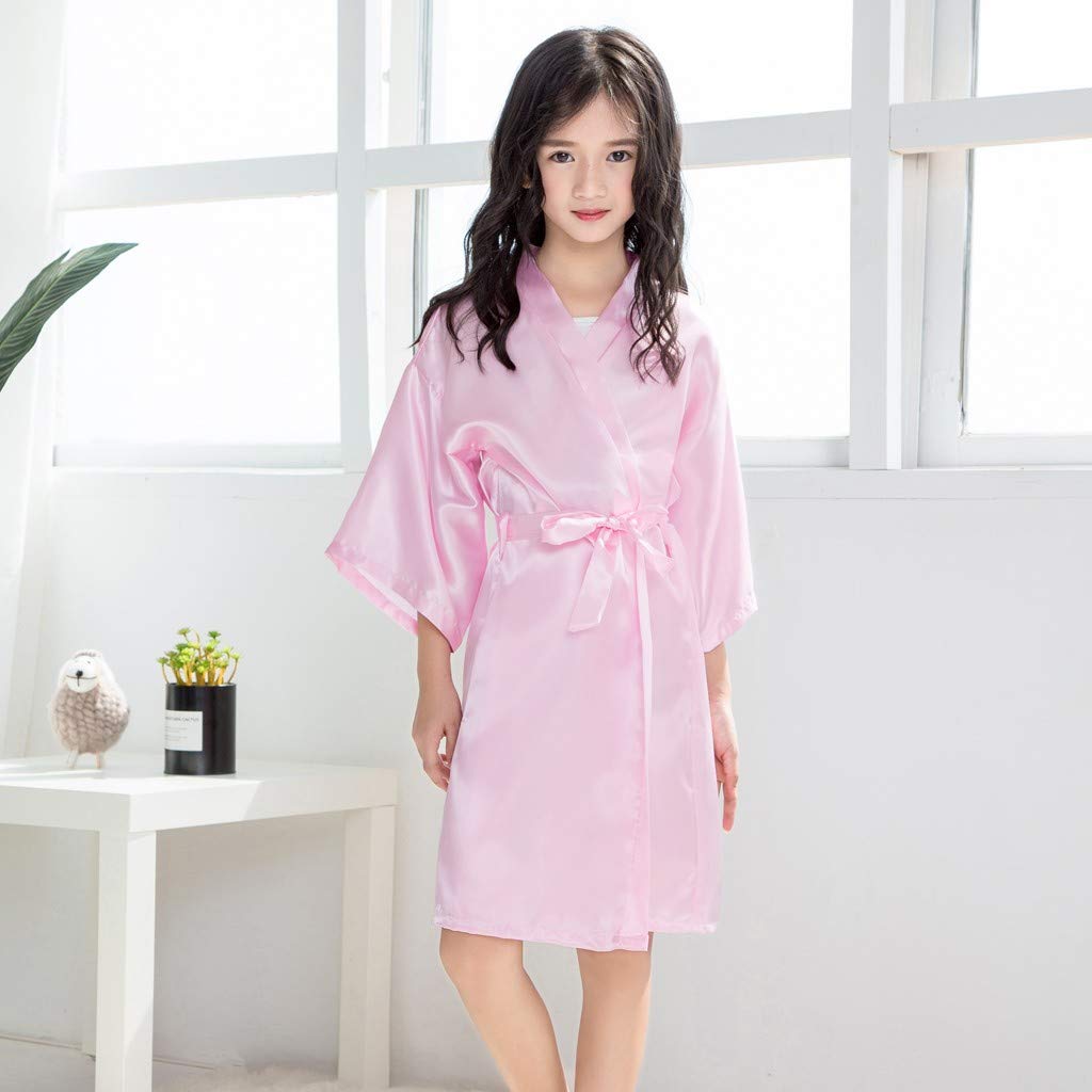Silk Satin Robe for Baby Girls - Soft Toddler Kimono Sleepwear & Bathrobe - Pink Kids Coat & Jacket (Size 10) - Perfect for Bedtime, Spa Days & Special Occasions