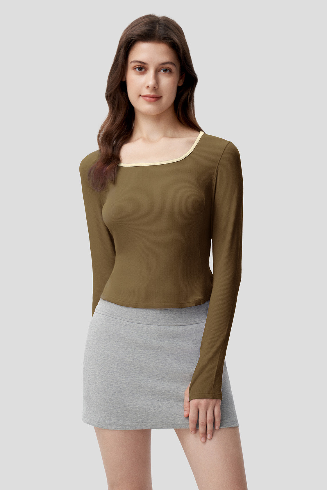 Women's Slim Fit Long Sleeve T-Shirt - Stretchy U-Neck Basic Top for Casual Wear, Workout & Layering