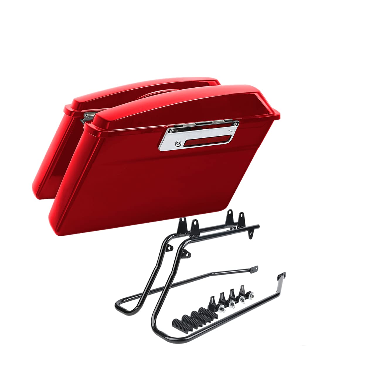 XFMT Red Hard Saddlebags & Trunk with Black Conversion Brackets for Harley Softail Heritage Classic Deluxe 1984-2017 - Durable Motorcycle Luggage for Touring & Long Rides