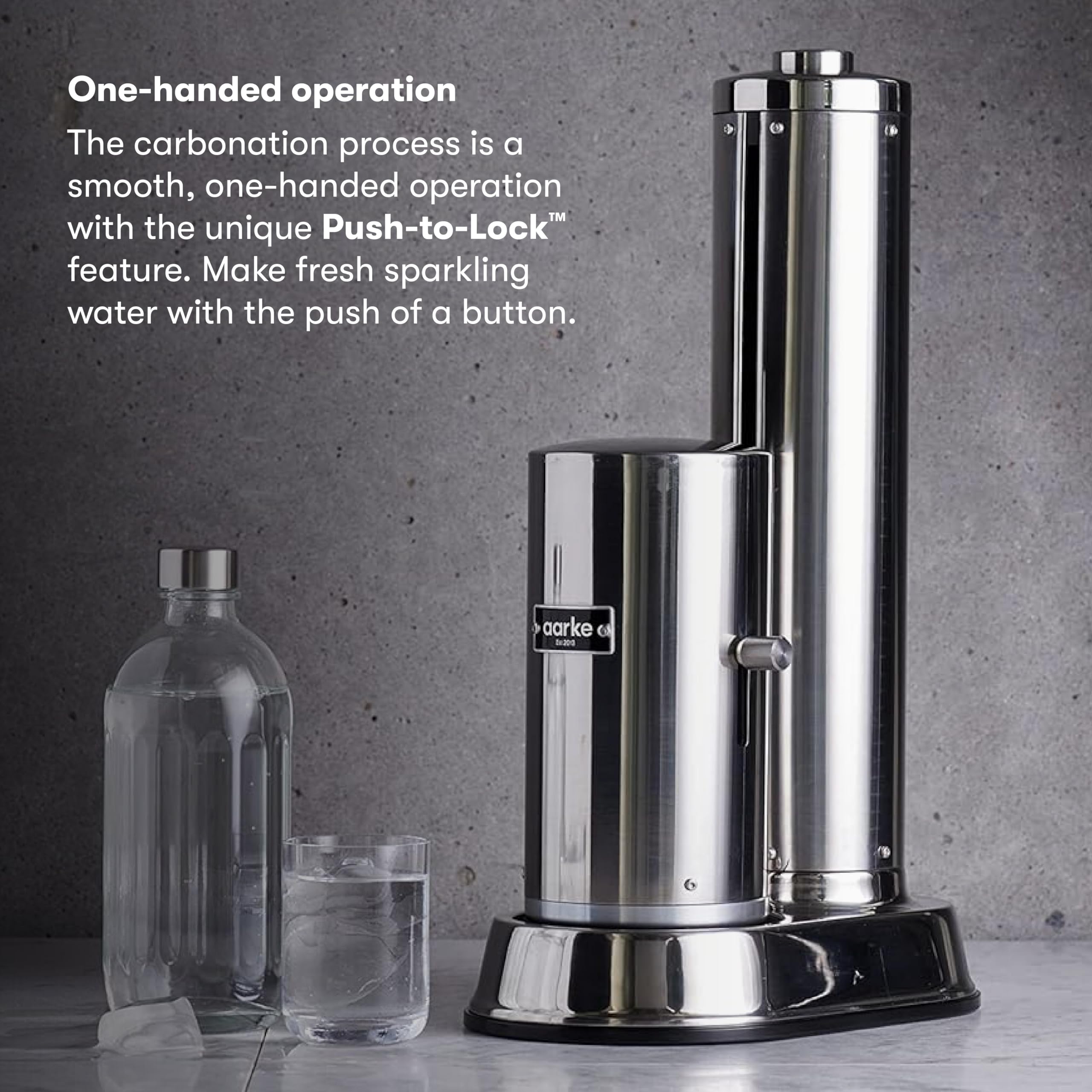 Aarke Carbonator Pro - Premium Sparkling Water Maker with 800mL Glass Reusable Bottle & CO2 Cylinder | Stainless Steel Carbonation Machine for Home, Office & Parties | Create Healthy Fizzy Drinks Easily