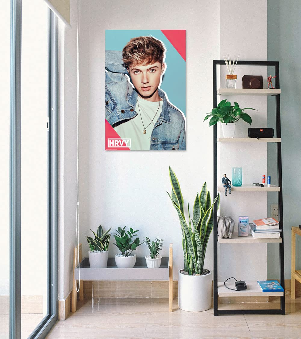 HRVY Music Poster - Pin-Up Style in Jeans Jacket - 24x36 Inches Wall Art with Black Poster Hanger - Perfect for Bedroom, Dorm & Music Fan Decor