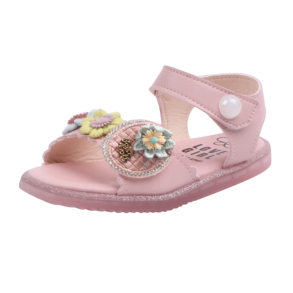 Girls Floral Sandals for Toddler Little Kid & Big Kid - Flat Dress Open Toe Summer Sandals for Girls (Pink, Size 6) - Perfect for Beach, Party & Casual Outings