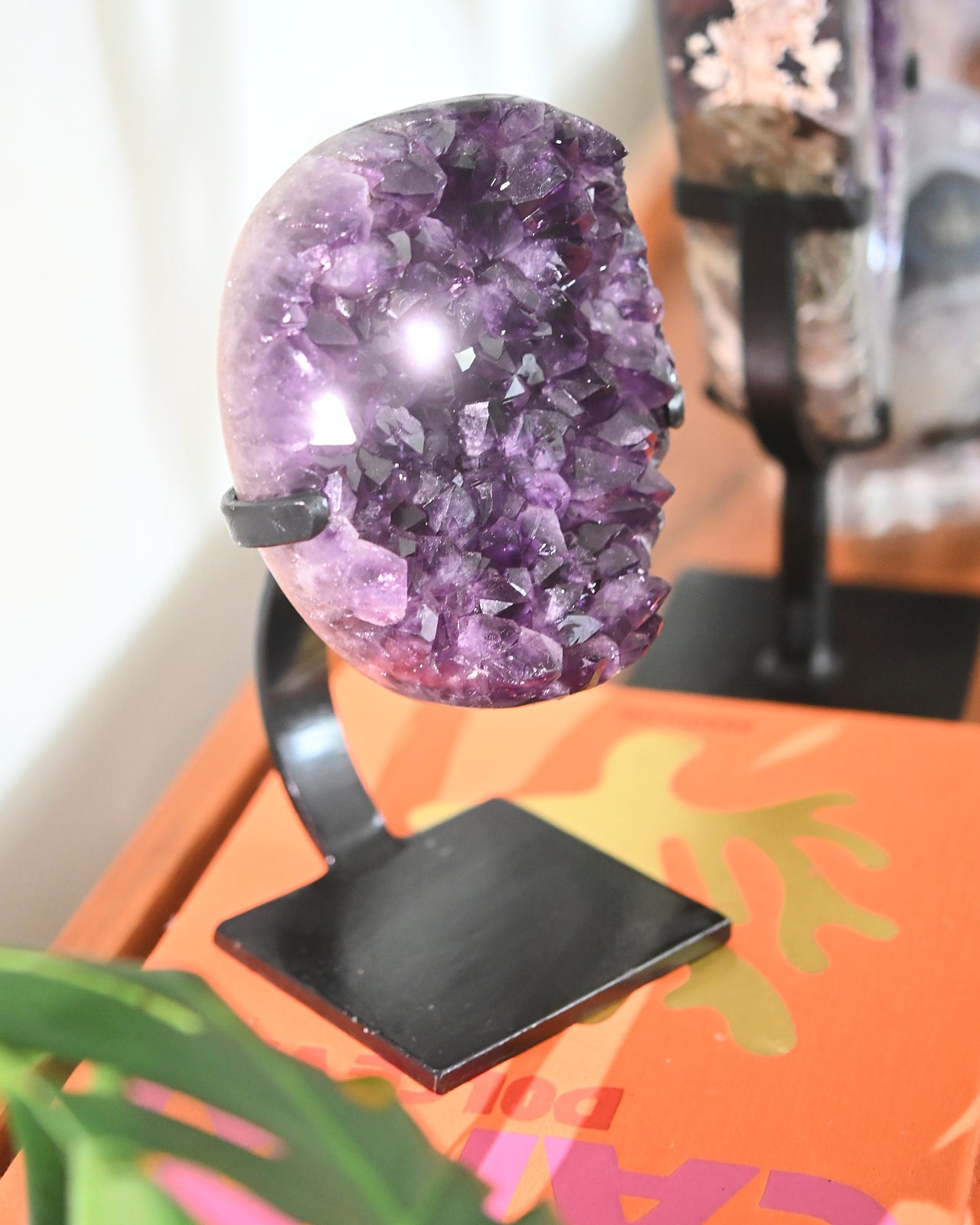 Natural Amethyst Crystal Geode on Wooden Stand - 6.1lb Healing Stone for Home Decor, Meditation & Spiritual Gifts