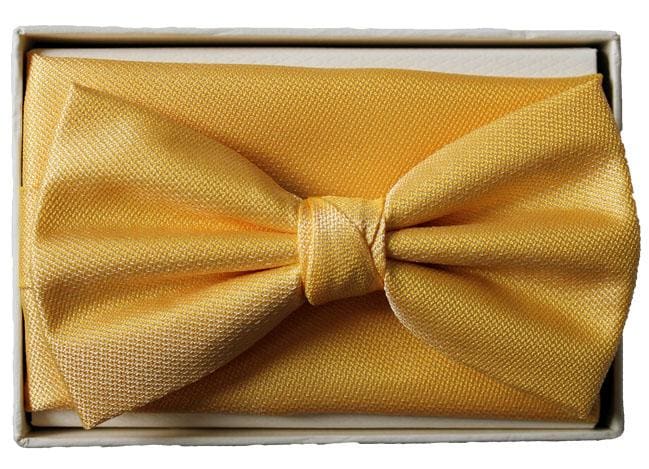L.A. Smith Premium Polyester Yellow Bow Tie & Pocket Square Set - Perfect for Weddings, Prom & Formal Events