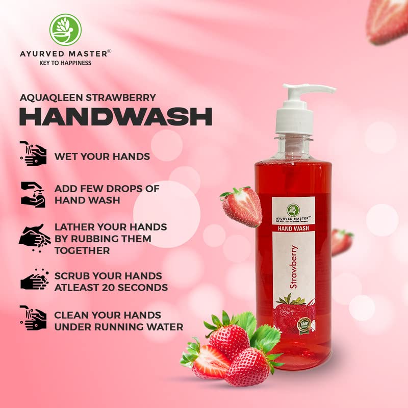 Ayurved Master Advanced Skincare Moisturizing Liquid Strawberry Hand Wash Refill (500ml x 2 Pack) - Antibacterial Formula Fights 100+ Germs | Gentle for Daily Use at Home, Office & Travel
