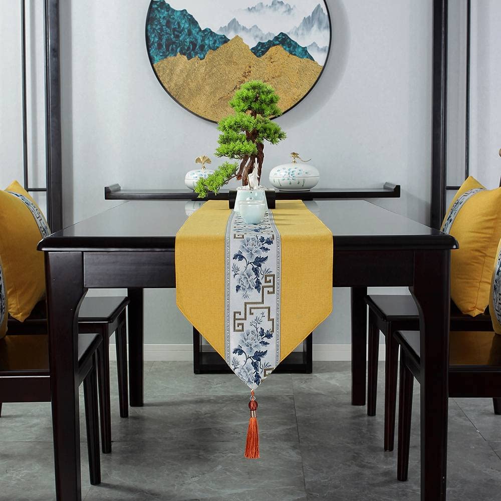 ZhangJinHua Traditional Chinese Tea Ceremony Table Flag - Yellow Zen Tea Table Runner 13x39.4 Inches - Perfect for Japanese Tea Ceremony, Meditation Room Decor, and Asian-Inspired Home Décor