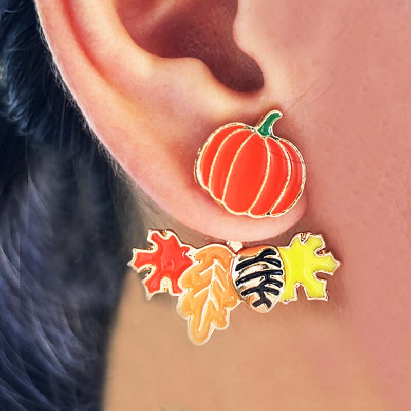 Stylish Chestnut Pumpkin Maple Leaf Orange Ear Jacket Earrings HY9011 - Perfect for Fall Fashion, Halloween Costumes & Boho Accessories