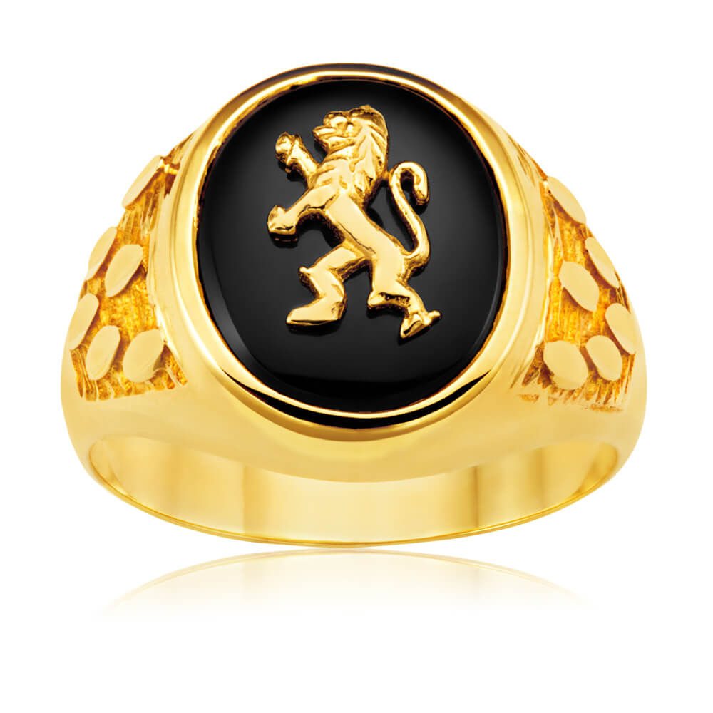 9ct Yellow Gold Onyx Ring for Women - Elegant Dazzling Statement Jewelry for Parties, Weddings & Special Occasions