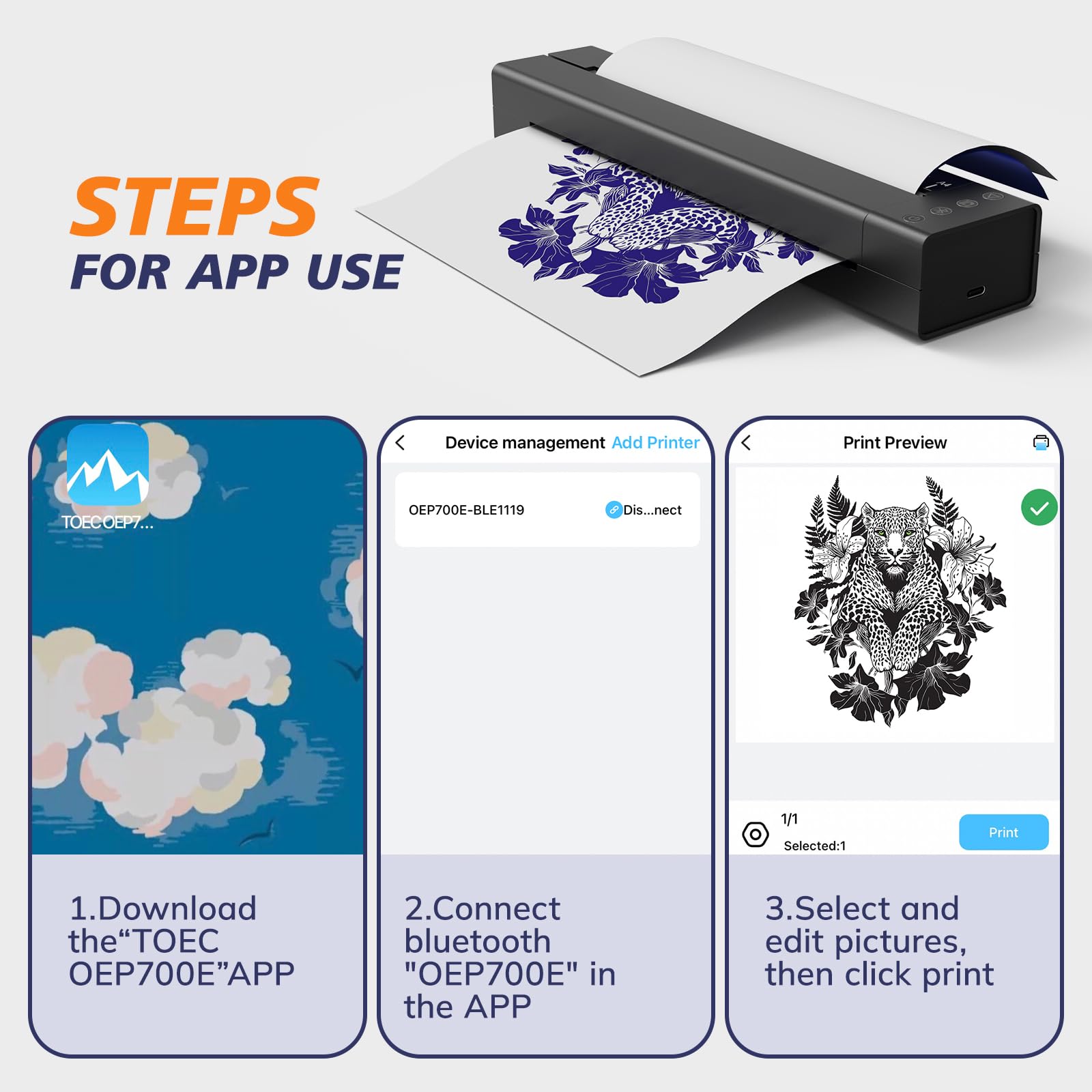 LifeBasis Wireless Tattoo Stencil Printer - Bluetooth Portable Thermal Transfer Copier Machine for Professional Tattoo Artists | Includes 30PCS Transfer Paper | Compatible with Android & iOS Phones | Perfect for Tattoo Studios, Home Use & Mobile Tattoo Services