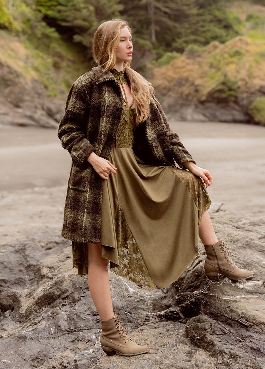 Layana Women's Olive Green Casual Dress - Flowy Midi Dress for Summer, Beach, and Outdoor Activities