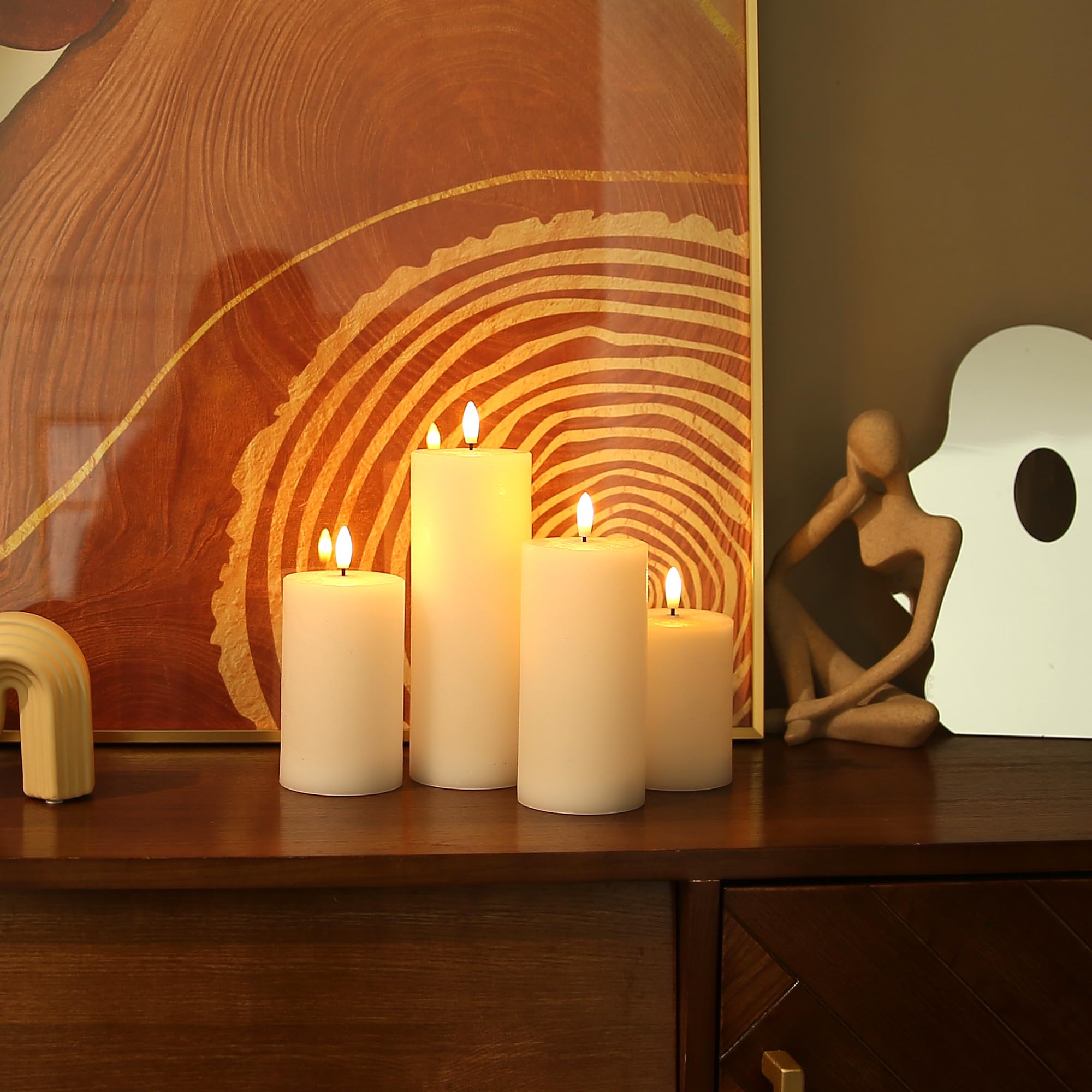 LUSHABOR 4 Pack Flameless LED Candles with Remote - Battery Operated Real Wax Pillar Candles with Timer & Flickering Effect - Perfect for Christmas Decorations, Wedding Centerpieces, Home Party Lighting (White)