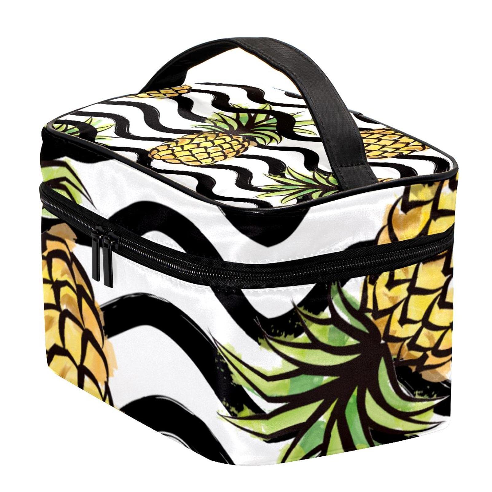 Handmade Pineapple Stripe Wave Travel Makeup Bag - Large Cosmetic Organizer with Zipper for Women & Girls | Perfect for Vacation, Gym, Beach Essentials Storage