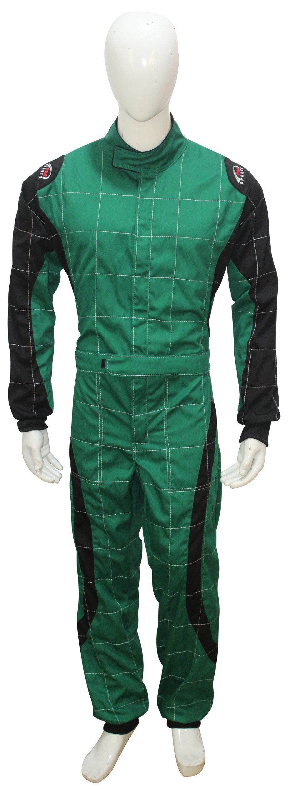 **Men's Racing Kart Suit - Green & Black One-Piece Poly-Cotton Blend for Karting, Rally & Motorsports - Size M - Perfect for Track Racing & Outdoor Motorsport Events**