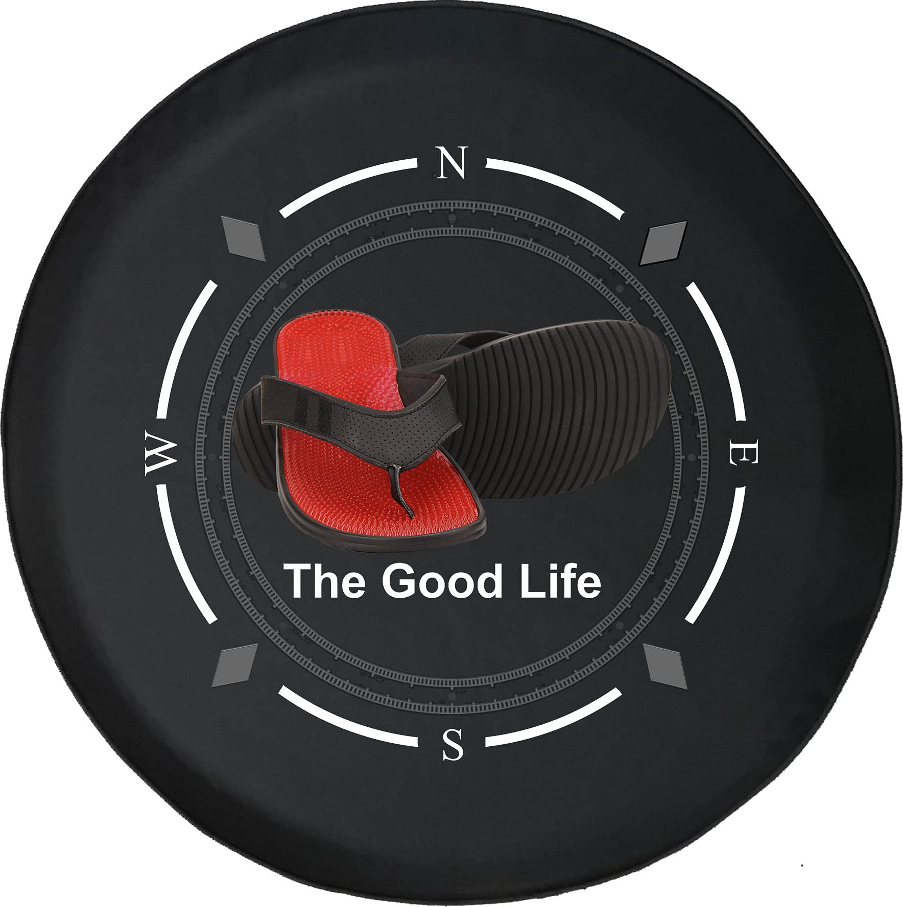 Premium American Unlimited Spare Tire Cover with Compass Design - The Good Life Red & Flip Flops Beach Theme | Universal Fit for SUVs, Trailers, RVs & Most Vehicles | Perfect for Road Trips, Camping & Beach Adventures