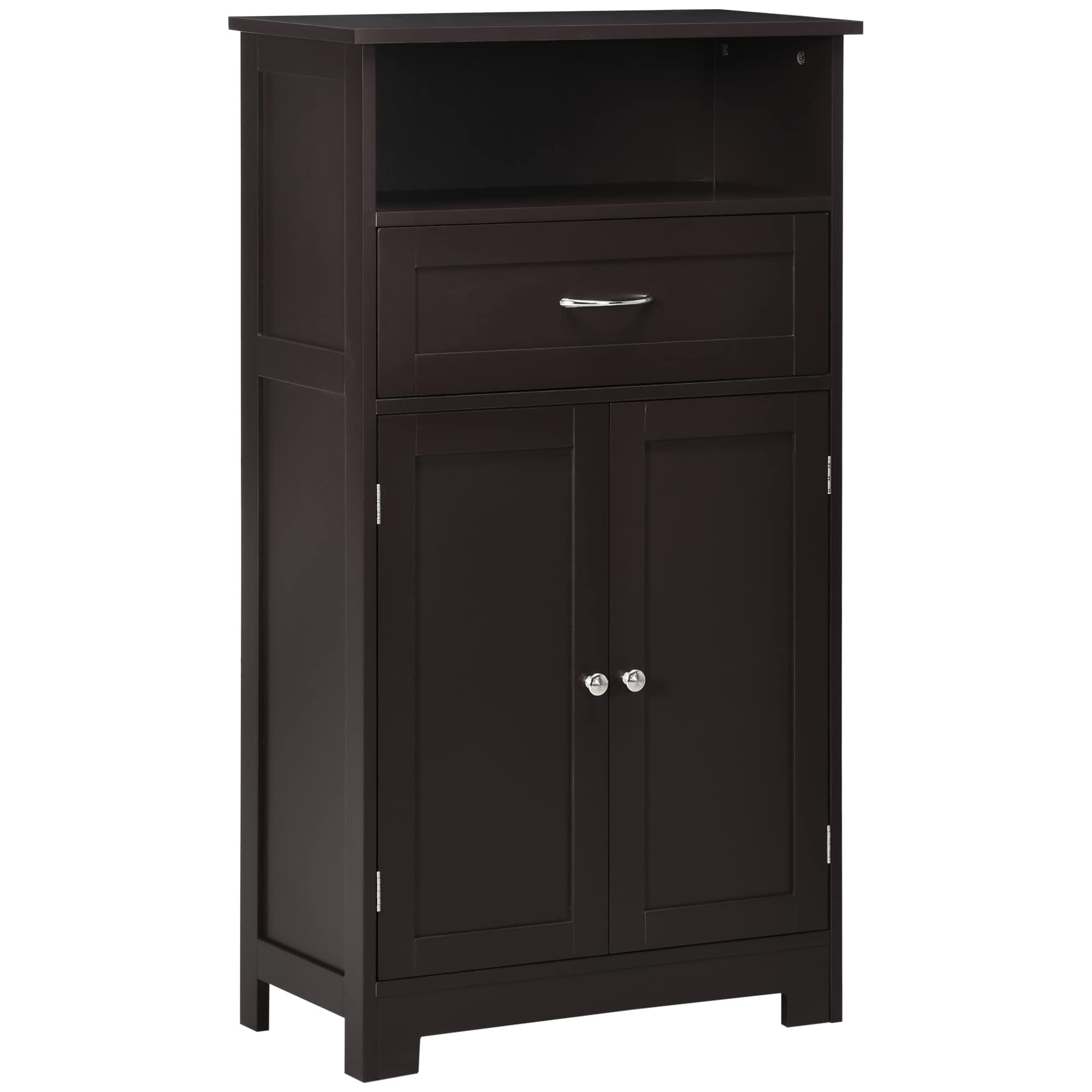 Kleankin Modern Bathroom Floor Cabinet - Free Standing Storage Cupboard with Drawer & Adjustable Shelf - Linen Cabinet for Bathroom Organization - Brown - Perfect for Small Spaces, Towel Storage & Bathroom Decor