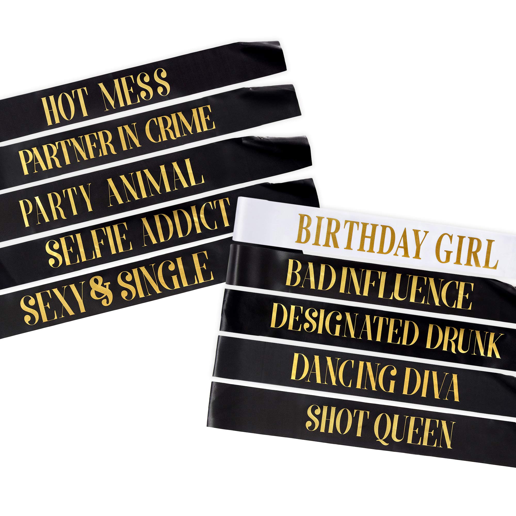 Birthday Sashes for Women - 10 Pack with 9 Funny Sashes & 1 Birthday Girl Sash - Perfect for Parties, Celebrations & Special Events
