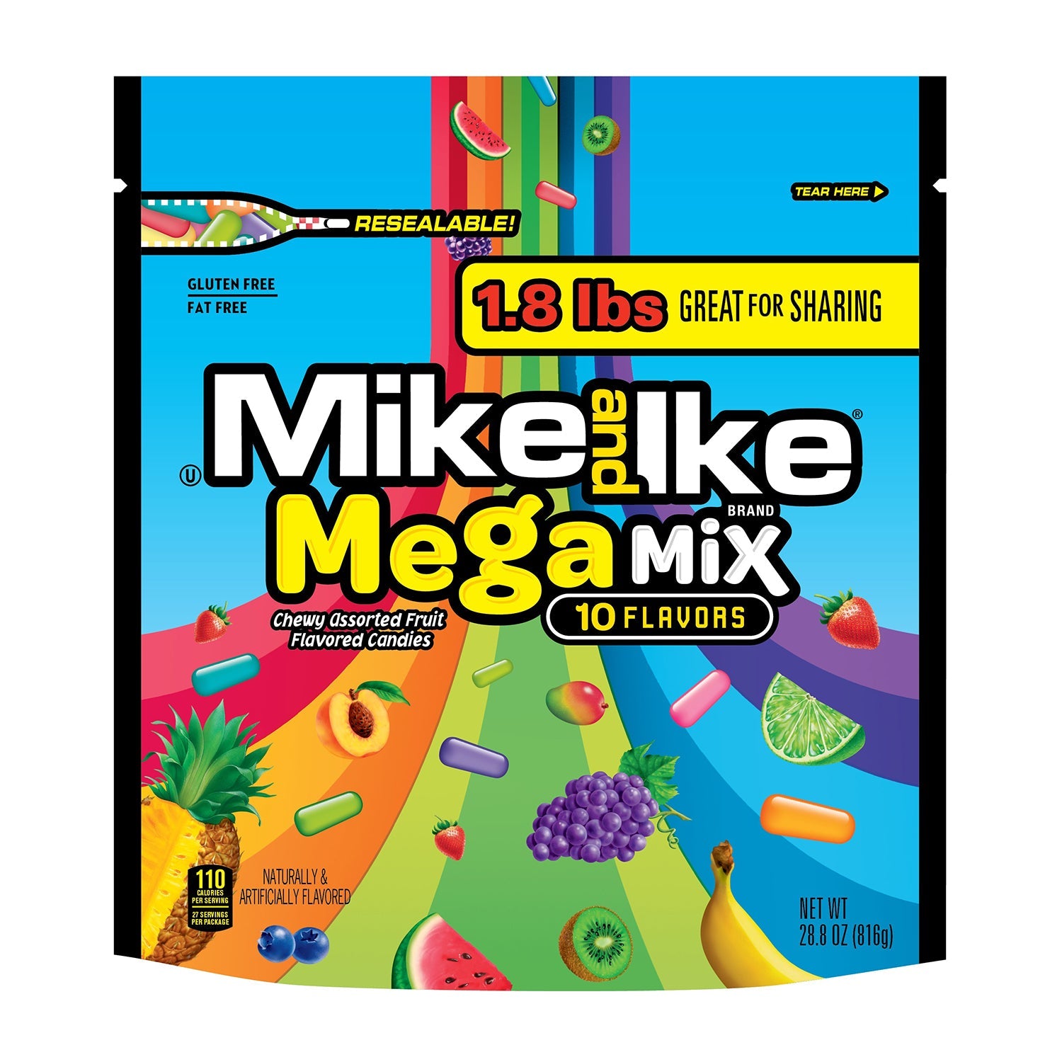 Just Born Mike & Ike Mega Mix Candy Bag | 28.8oz (816g) Bulk Candy | Movie Night, Party Favors & Office Snacks